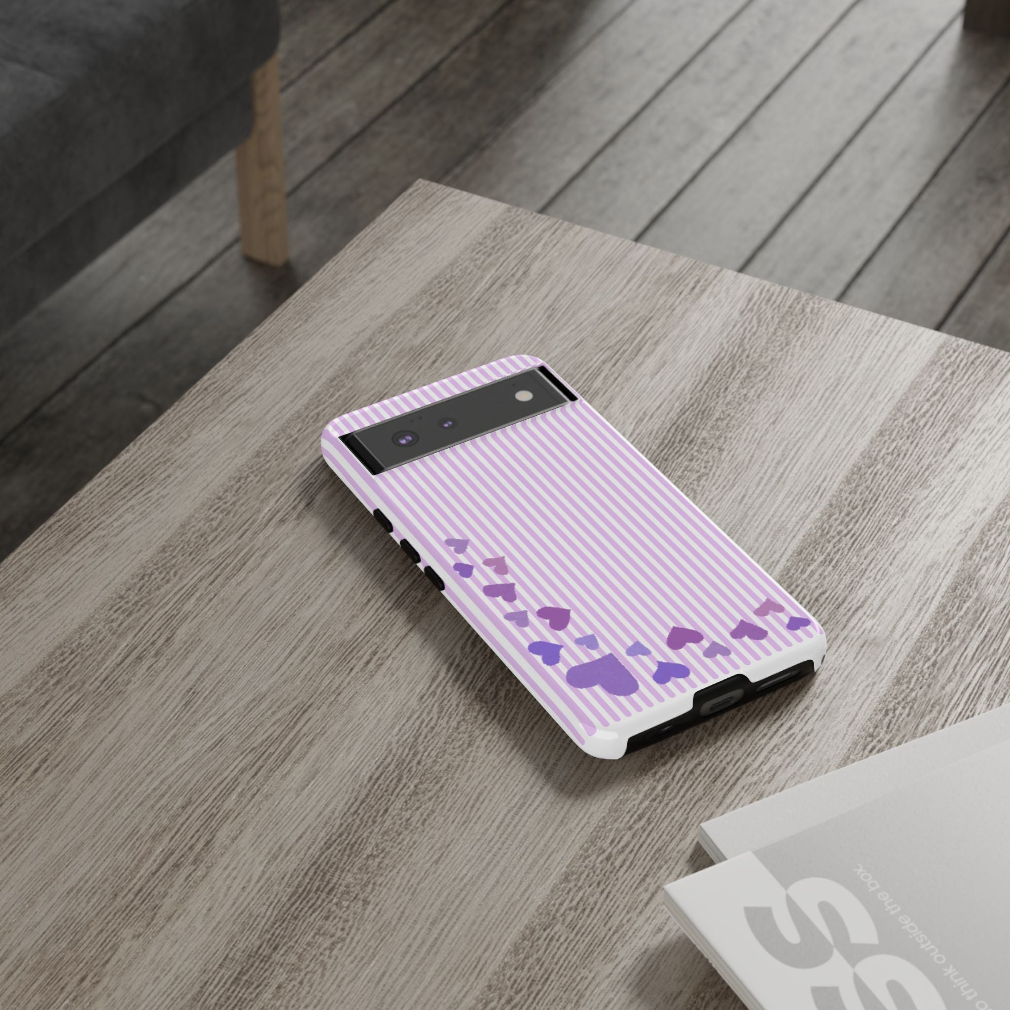Valentines Day Striped hearts phone case, Purple Heart Floral Stripe Iphone case | Tough Cases - Iphone, Samsung and Pixel Mobile cases