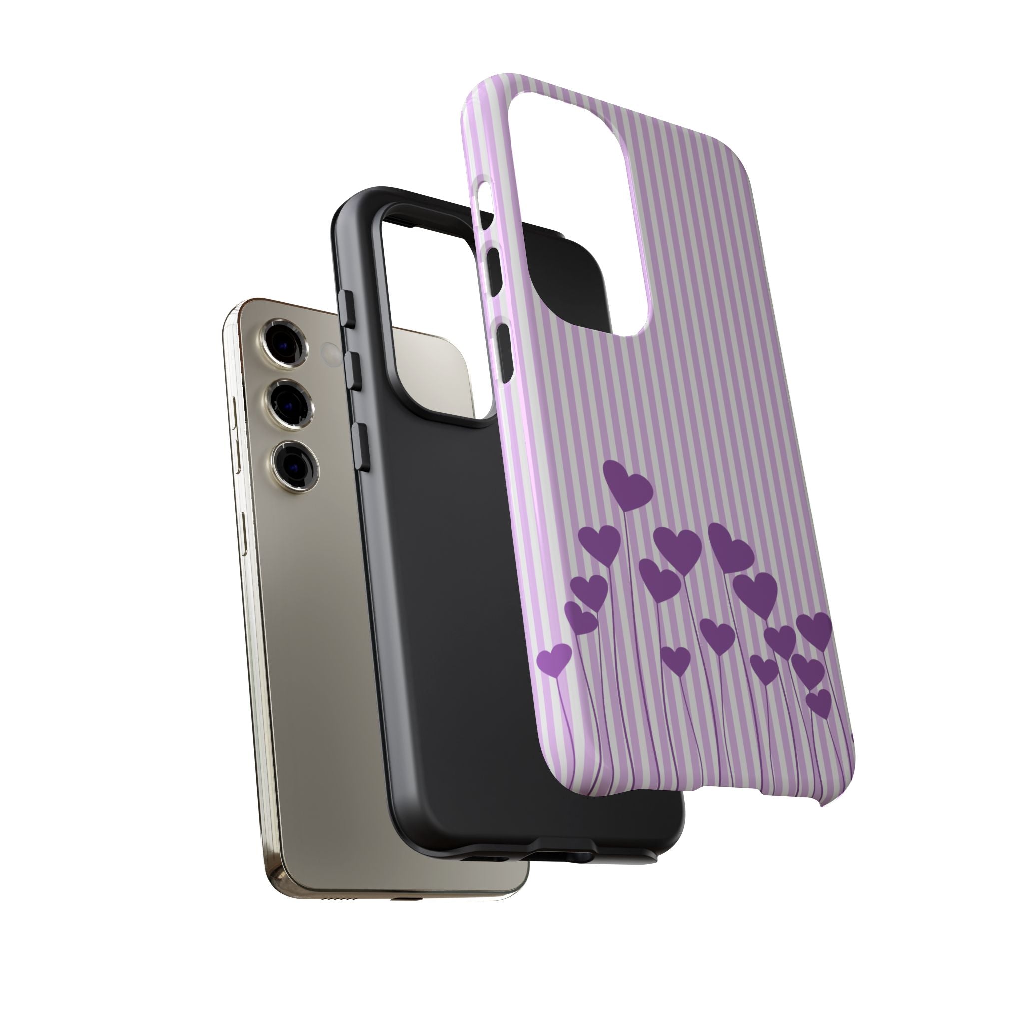 Galentines Day Striped hearts phone case, Purple Heart Floral Stripe Iphone case | Tough Cases - Iphone, Samsung and Pixel Mobile cases