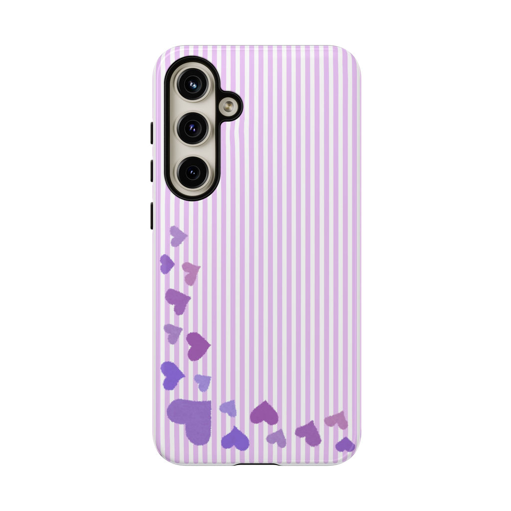 Valentines Day Striped hearts phone case, Purple Heart Floral Stripe Iphone case | Tough Cases - Iphone, Samsung and Pixel Mobile cases