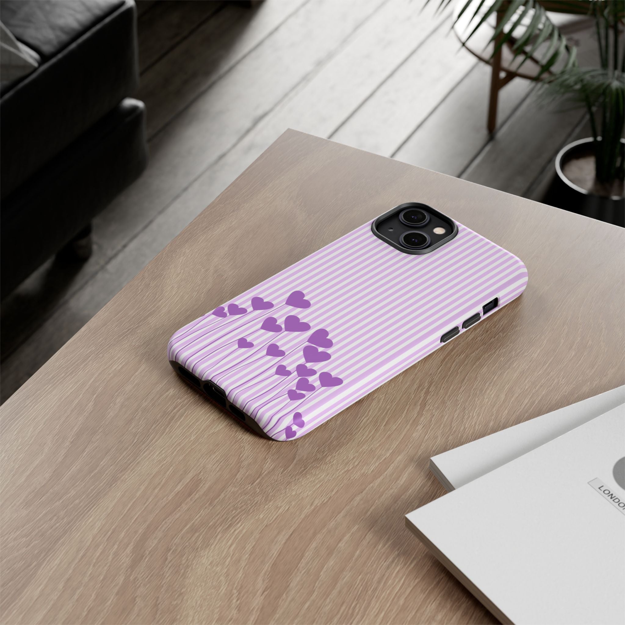 Galentines Day Striped hearts phone case, Purple Heart Floral Stripe Iphone case | Tough Cases - Iphone, Samsung and Pixel Mobile cases