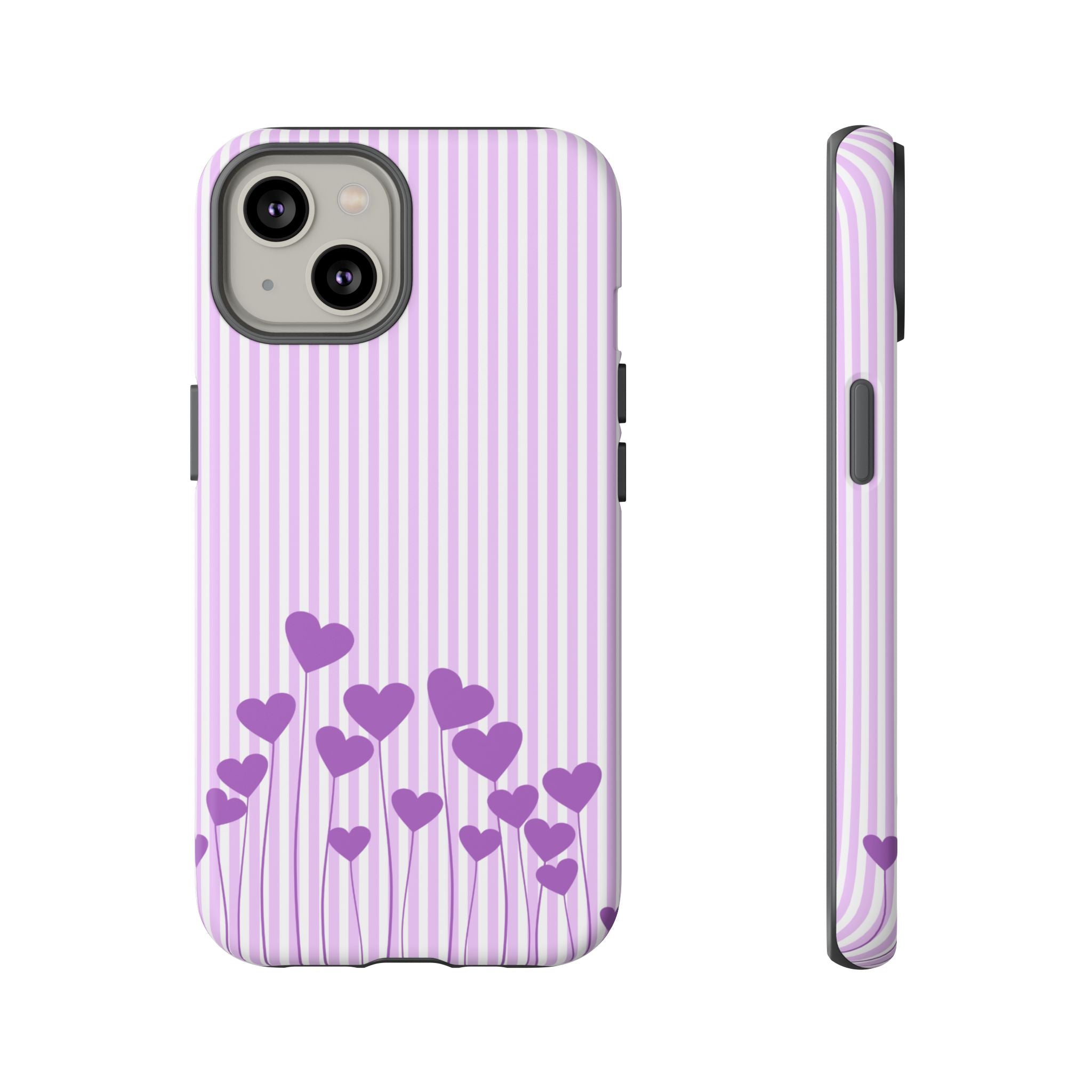 Galentines Day Striped hearts phone case, Purple Heart Floral Stripe Iphone case | Tough Cases - Iphone, Samsung and Pixel Mobile cases