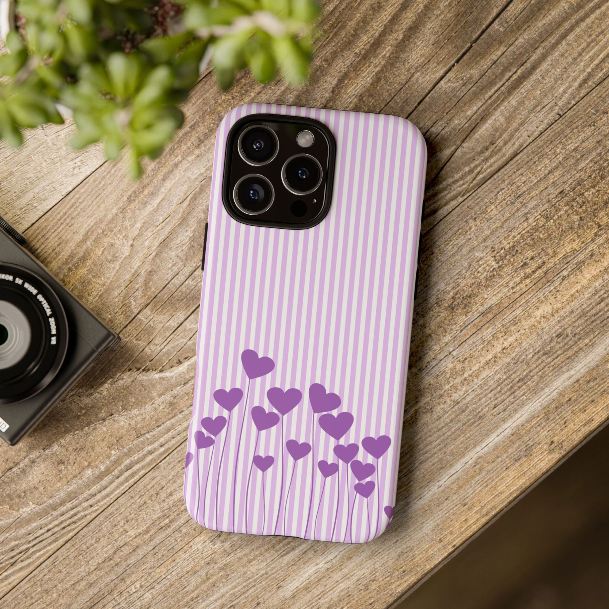 Galentines Day Striped hearts phone case, Purple Heart Floral Stripe Iphone case | Tough Cases - Iphone, Samsung and Pixel Mobile cases