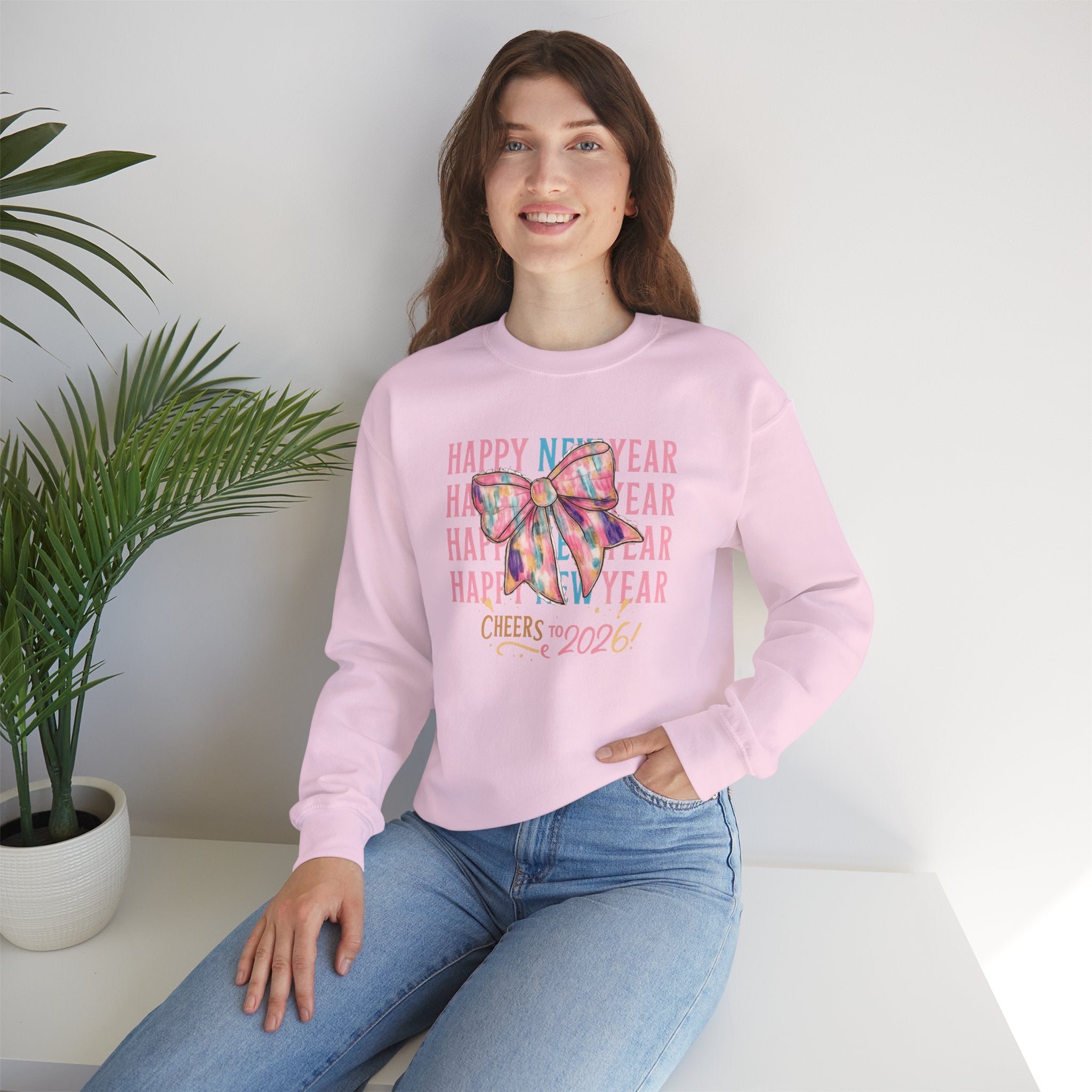 Happy New Year 2026 Sweatshirt Hoodie, Pink Coquette Bow Crewneck, Cheers to 2026, Unisex Adult & Youth, New Years Eve NYE Party Outfit