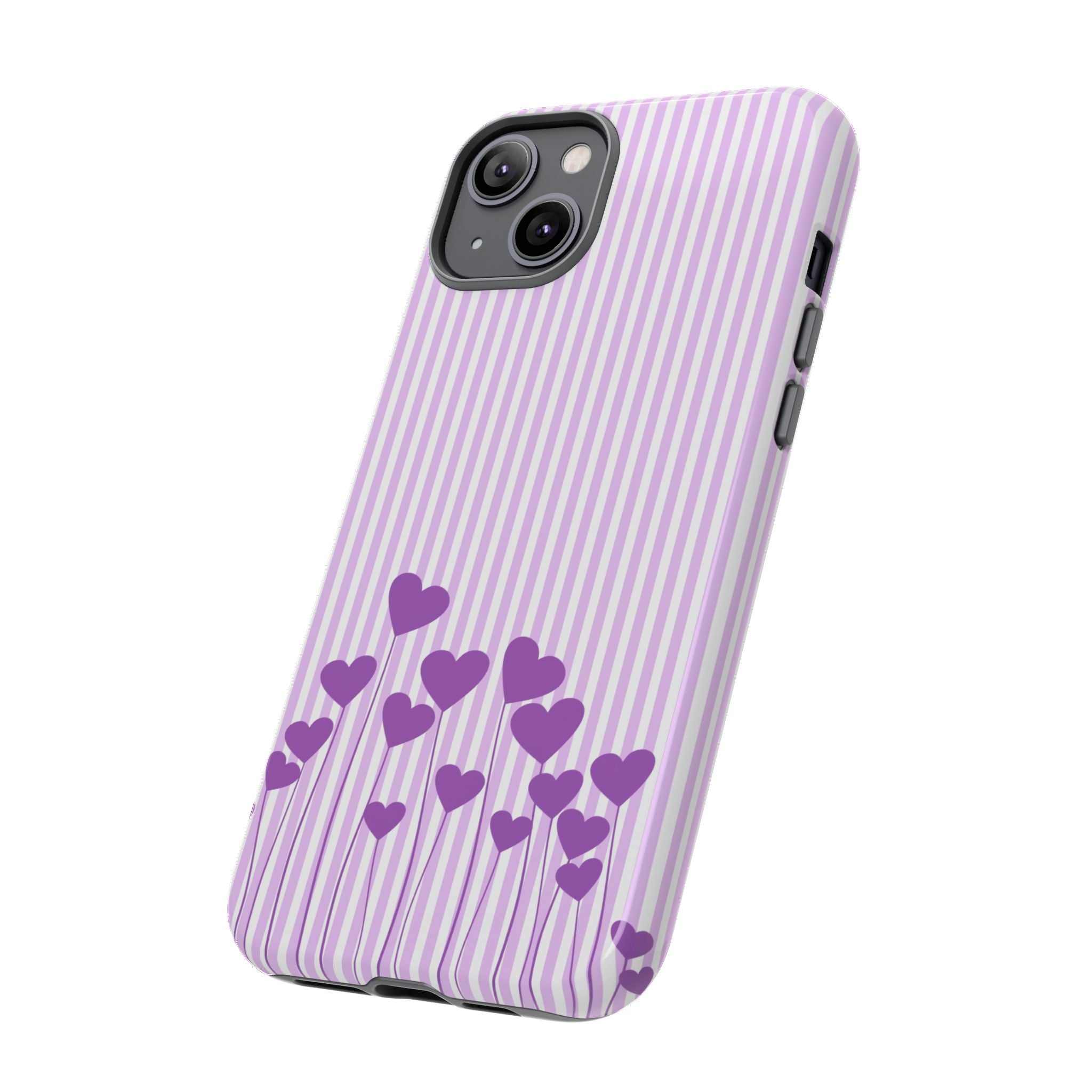 Galentines Day Striped hearts phone case, Purple Heart Floral Stripe Iphone case | Tough Cases - Iphone, Samsung and Pixel Mobile cases