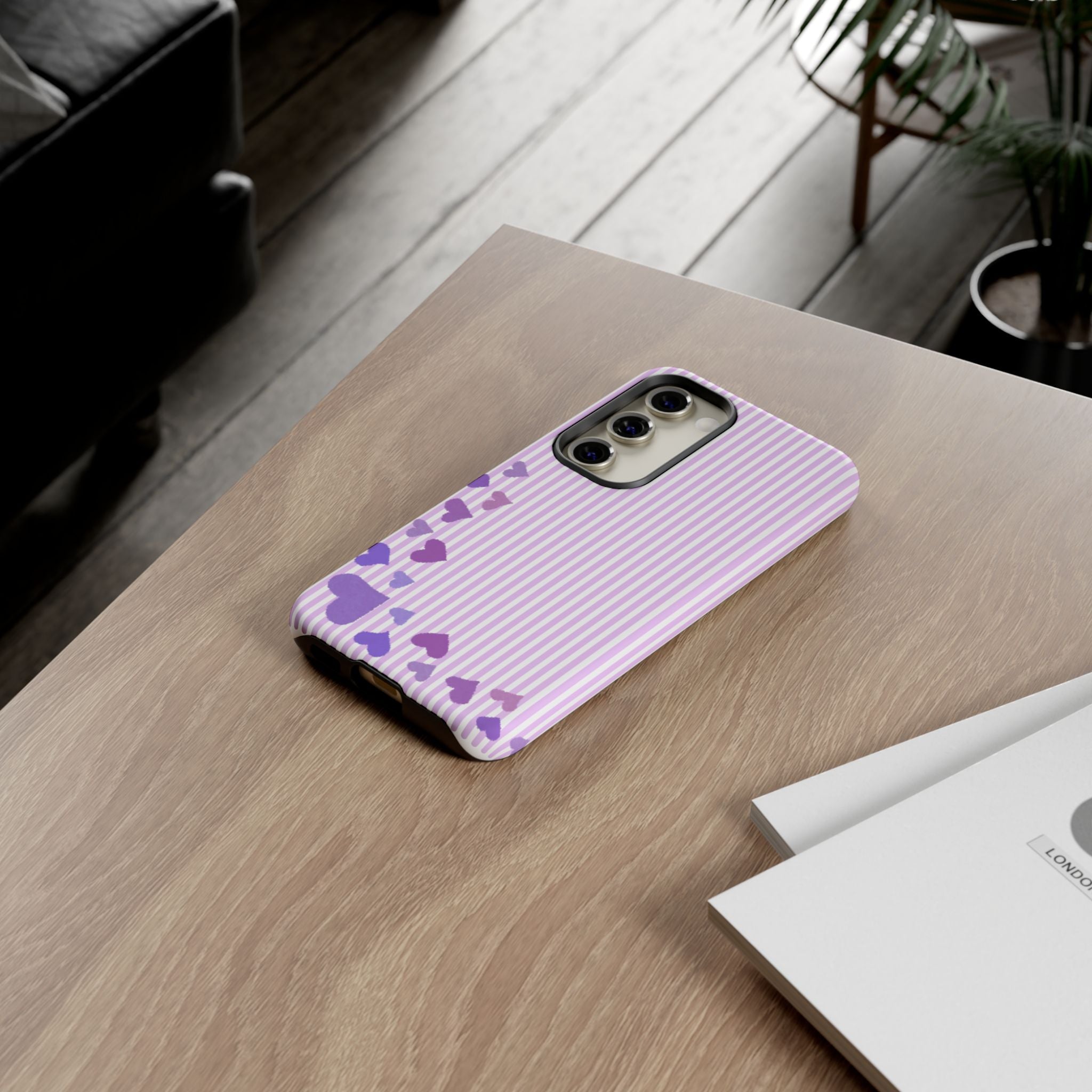 Valentines Day Striped hearts phone case, Purple Heart Floral Stripe Iphone case | Tough Cases - Iphone, Samsung and Pixel Mobile cases
