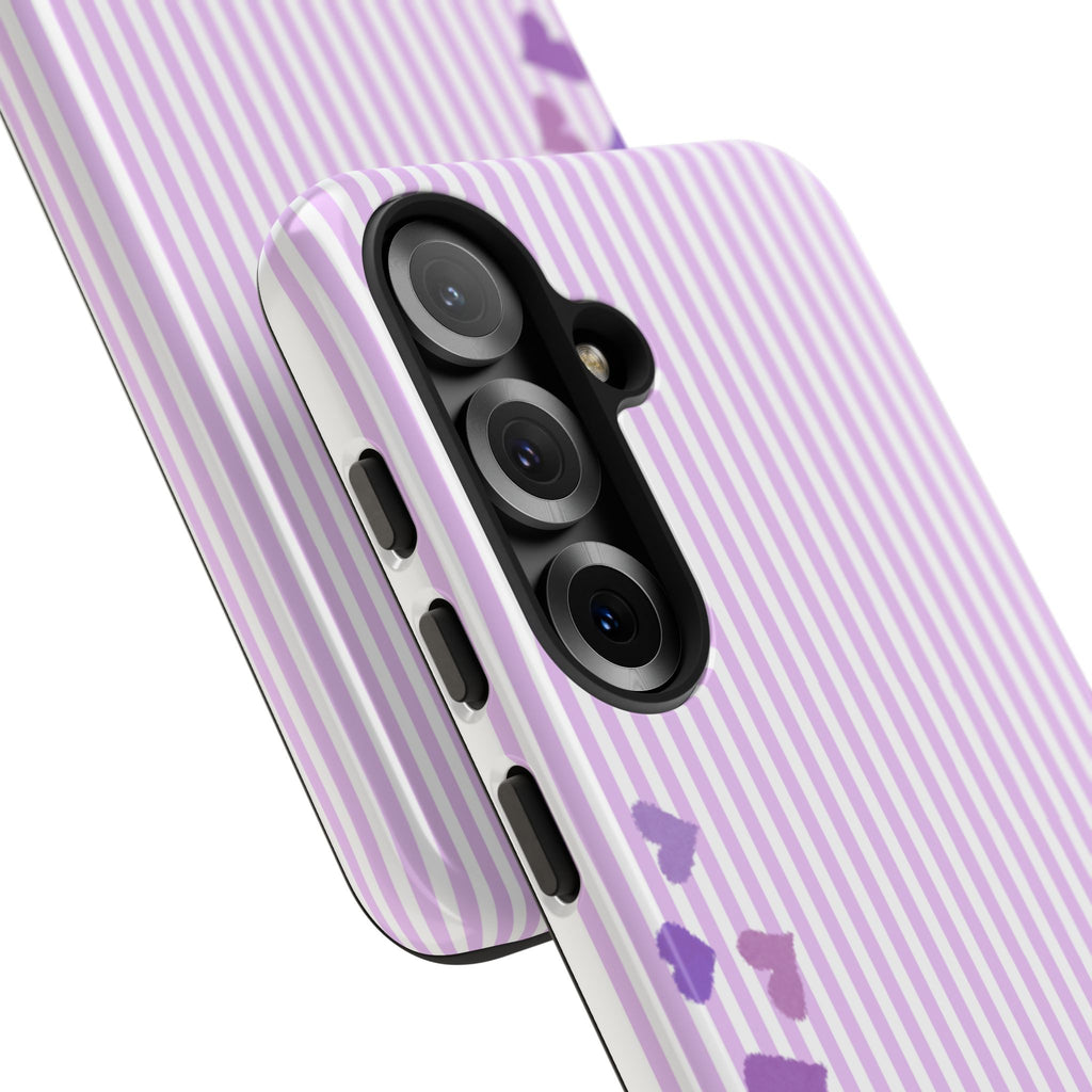 Valentines Day Striped hearts phone case, Purple Heart Floral Stripe Iphone case | Tough Cases - Iphone, Samsung and Pixel Mobile cases