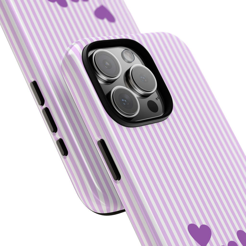 Galentines Day Striped hearts phone case, Purple Heart Floral Stripe Iphone case | Tough Cases - Iphone, Samsung and Pixel Mobile cases