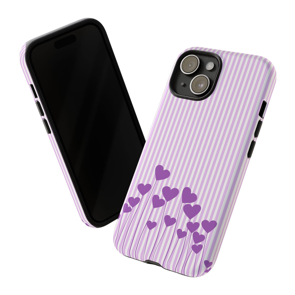 Galentines Day Striped hearts phone case, Purple Heart Floral Stripe Iphone case | Tough Cases - Iphone, Samsung and Pixel Mobile cases