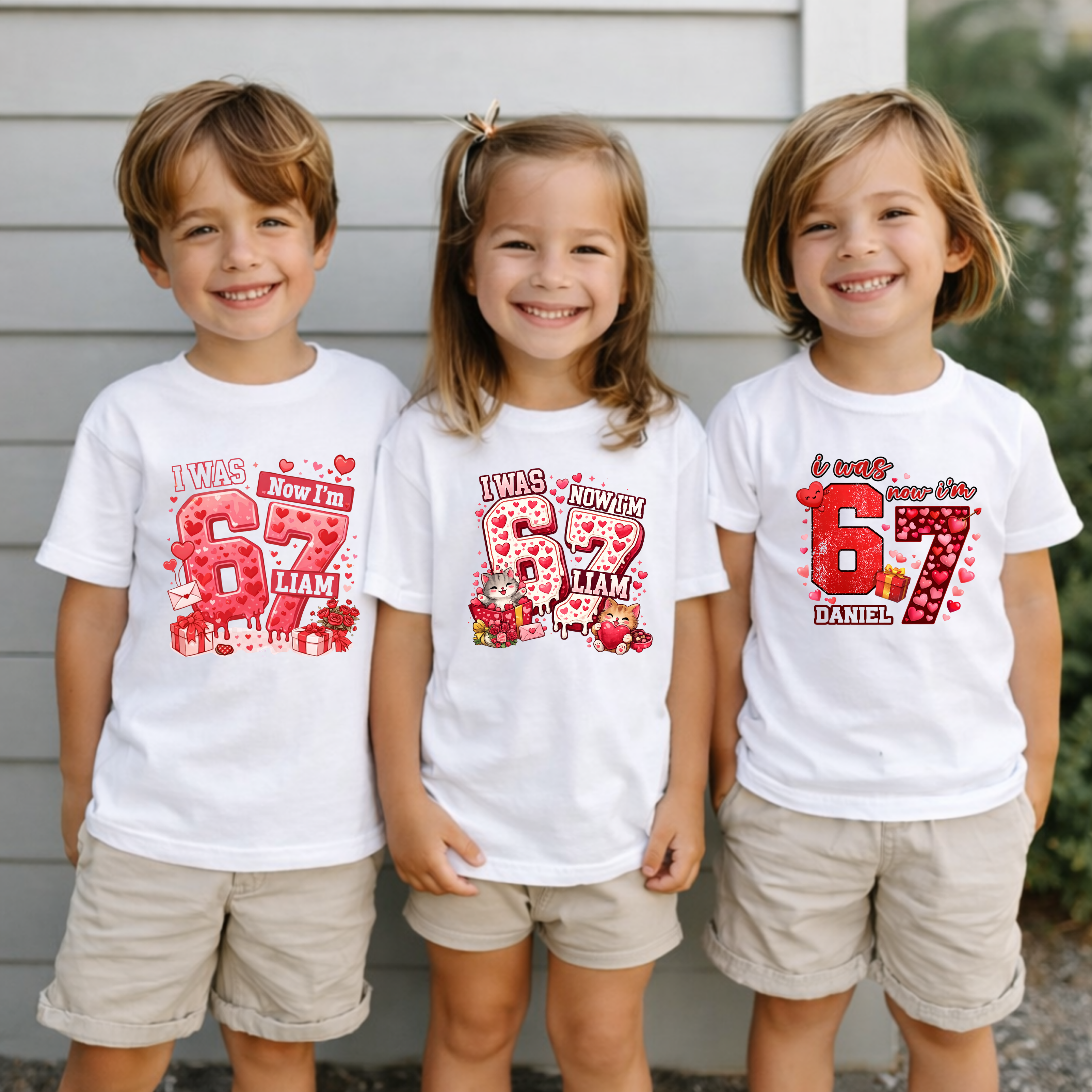 I Was 6 Now I’m 7 Valentines Birthday Shirt, Personalized Name 7th Birthday Valentines Day Tee, Matching Kids Tee, Galentines day gift