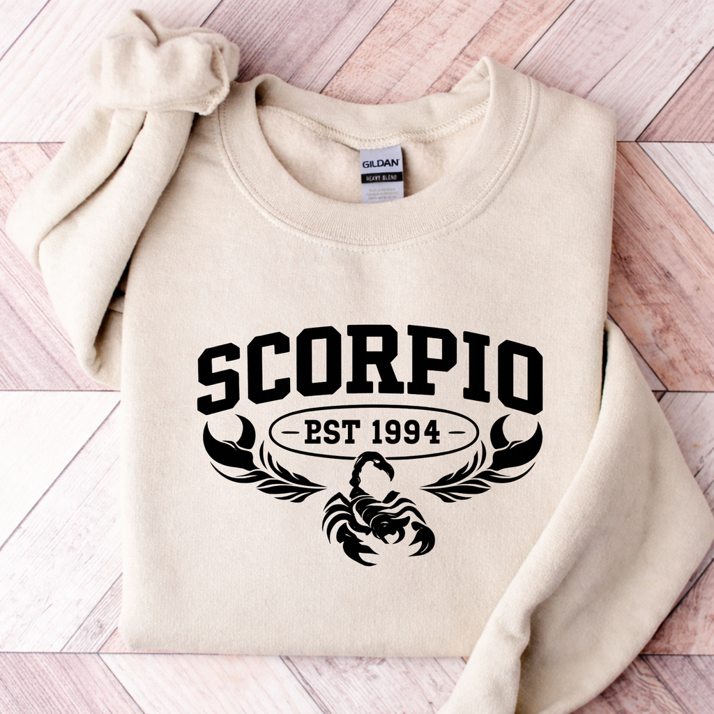 Scorpio Sweatshirt Hoodie, Custom Birth Year “EST 1994” Scorpio Crewneck, Unisex Zodiac Astrology Gift, Scorpio Birthday Present for Her Him, November October