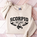 Scorpio Sweatshirt Hoodie, Custom Birth Year “EST 1994” Scorpio Crewneck, Unisex Zodiac Astrology Gift, Scorpio Birthday Present for Her Him, November October