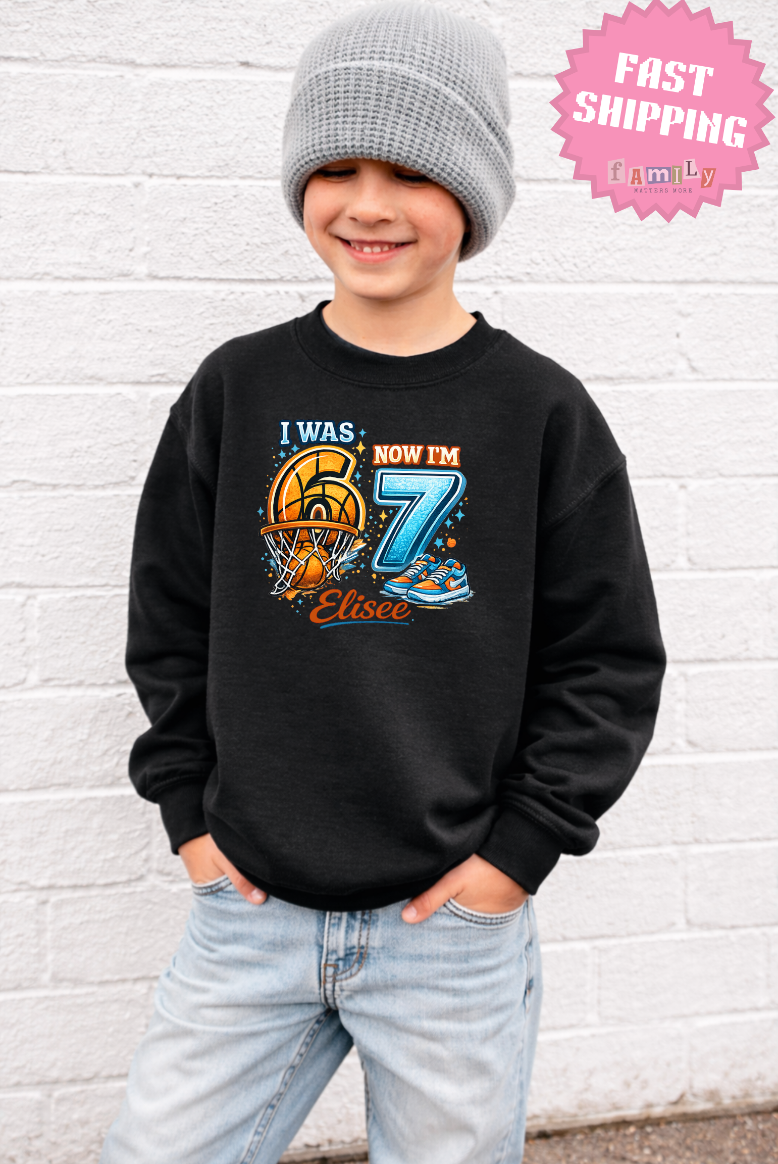 I Was 6 Now I’m 7 Basketball Birthday Shirt, Personalized Name 7th Birthday Boy Tee, Youth Kids Sports Party Gift, Custom Age, 6 7 Tshirt