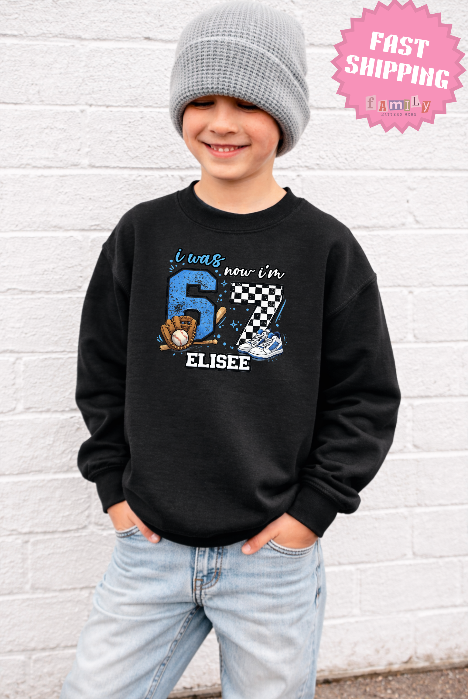 I Was 6 Now I’m 7 Baseball Birthday Shirt, Personalized Name 7th Birthday Boy Tee, Youth Sports custom name shirt, Custom Age