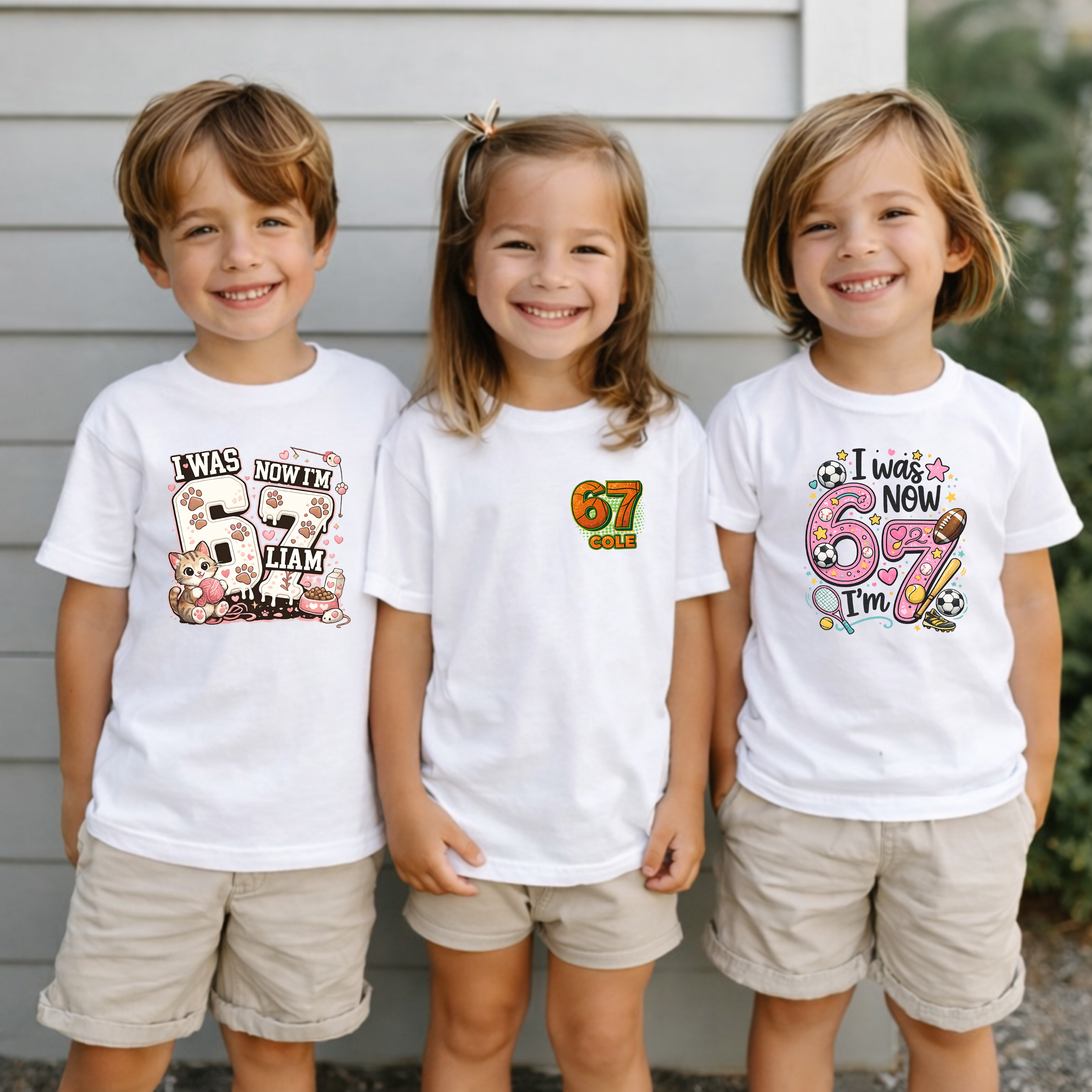 I Was 6 Now I’m 7 Cat lover Birthday Shirt, Personalized Name 7th Birthday Valentines Day Tee, Youth Kids Pet Party Gift, Custom Age