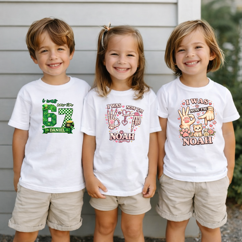 I Was 6 Now I’m 7 St. Patrick's Day Shirt, Personalized Name 7th Birthday Boy Tee, Youth Kids Sports Party Gift, Custom Age
