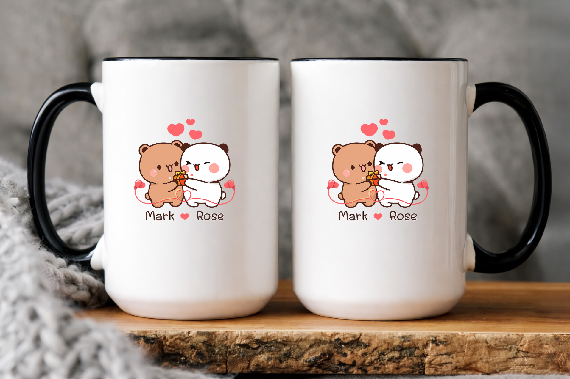 Personalized Cute Couple Mug, Custom Name Love Mug, Kawaii Bear Couple Coffee Mug, Valentine Gift for Her Him, Anniversary Gift, Boyfriend Girlfriend Mug, Cute Valentine Cup