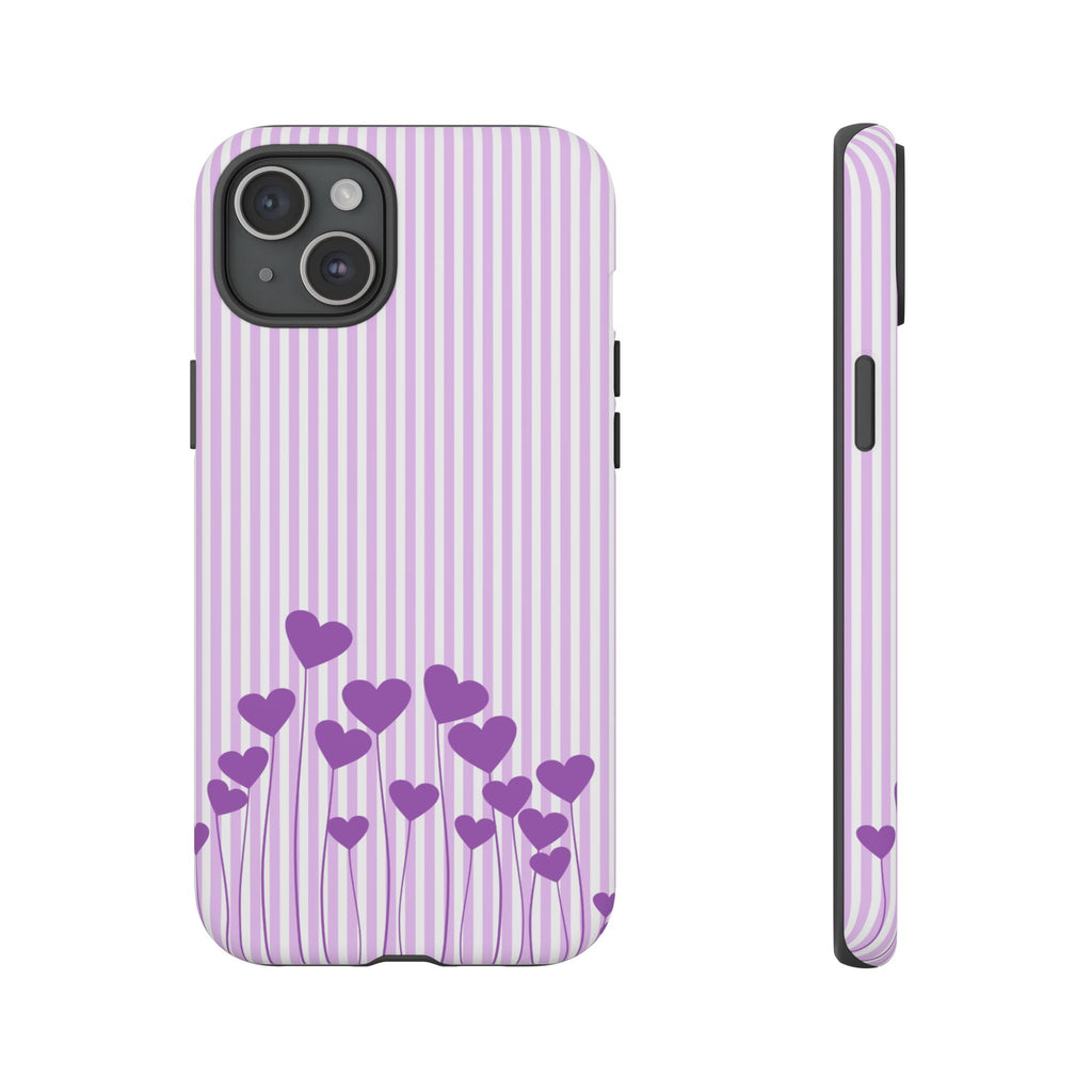 Galentines Day Striped hearts phone case, Purple Heart Floral Stripe Iphone case | Tough Cases - Iphone, Samsung and Pixel Mobile cases