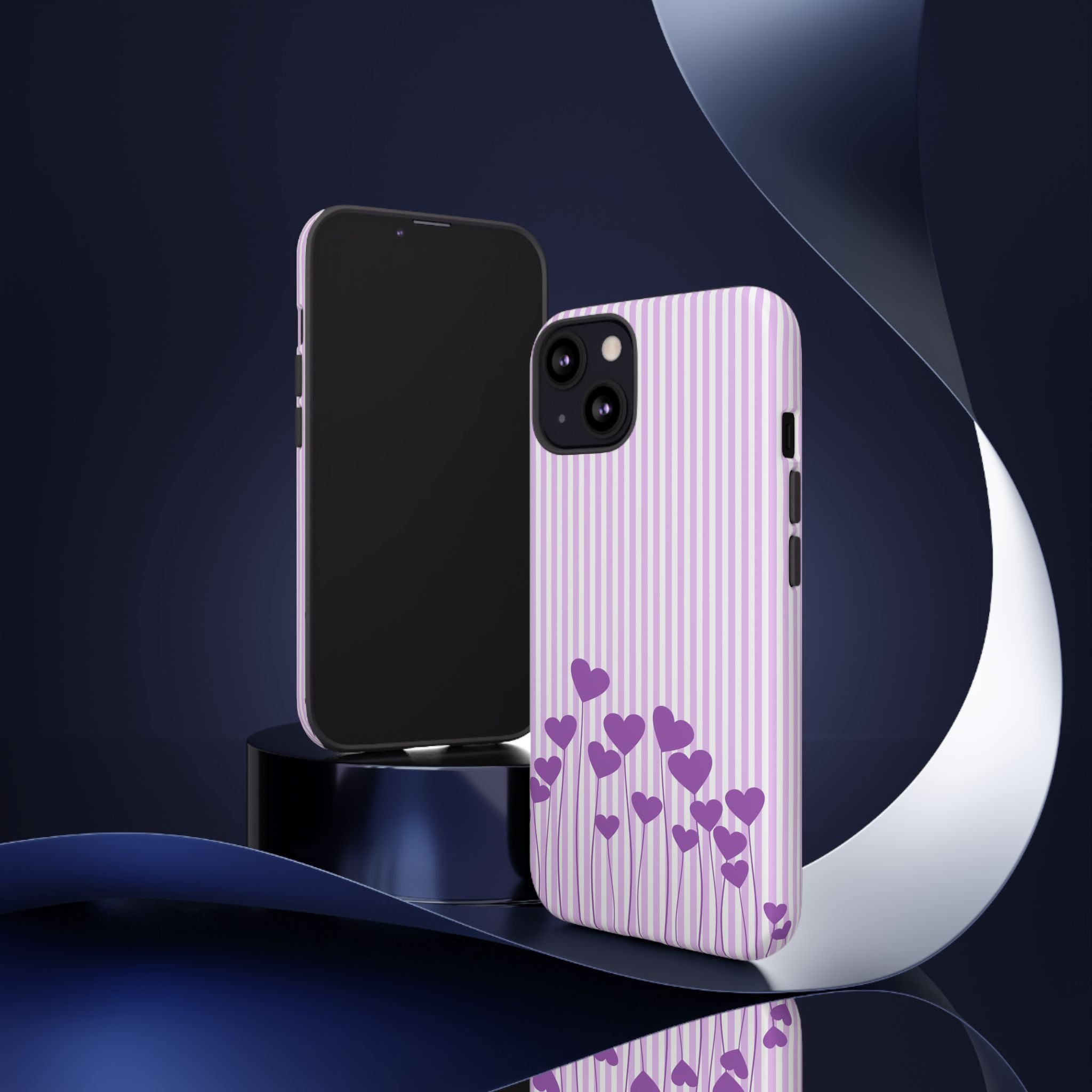 Galentines Day Striped hearts phone case, Purple Heart Floral Stripe Iphone case | Tough Cases - Iphone, Samsung and Pixel Mobile cases