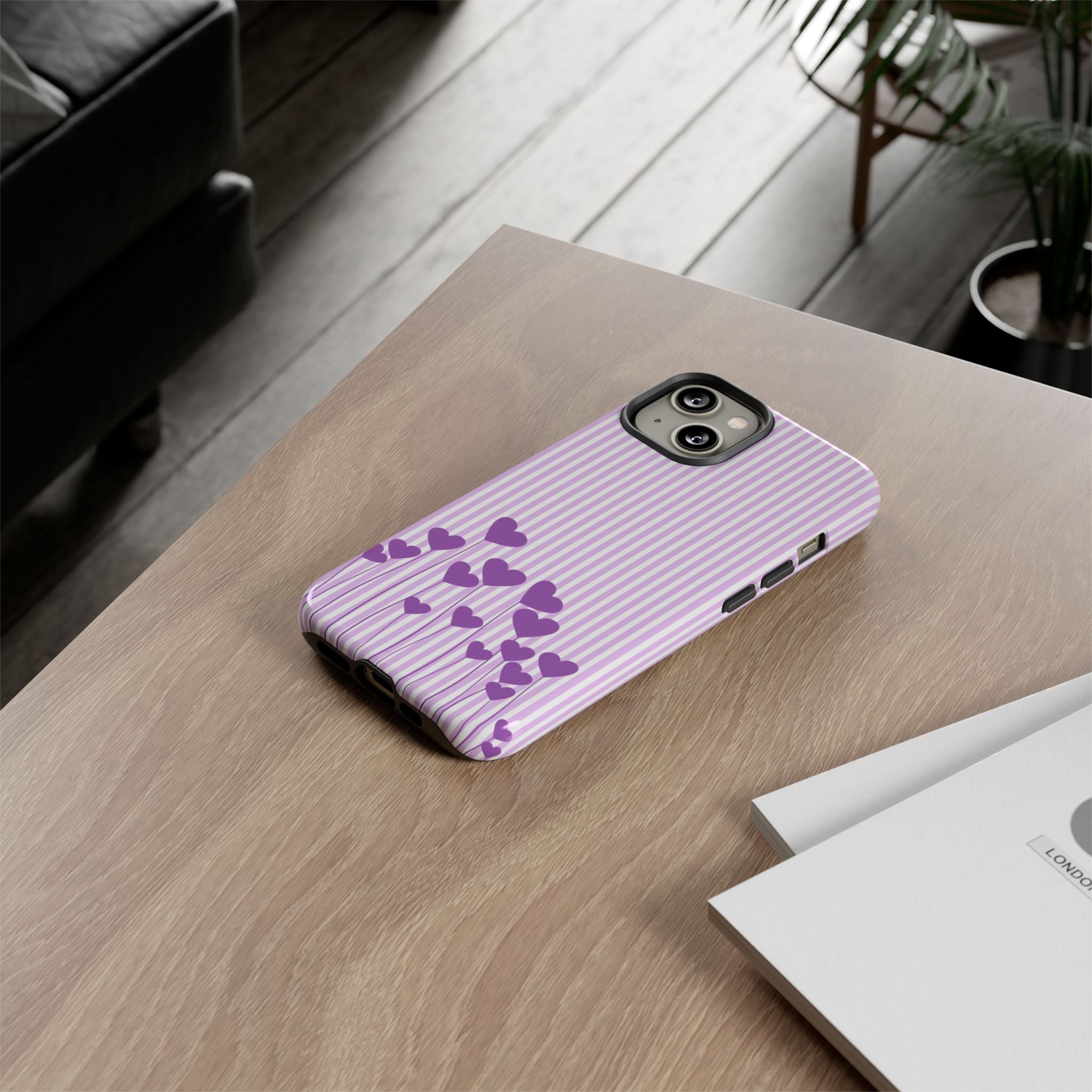 Galentines Day Striped hearts phone case, Purple Heart Floral Stripe Iphone case | Tough Cases - Iphone, Samsung and Pixel Mobile cases