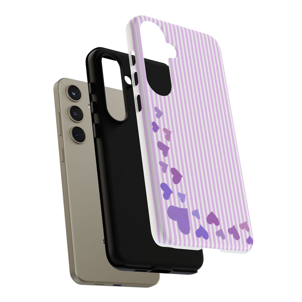 Valentines Day Striped hearts phone case, Purple Heart Floral Stripe Iphone case | Tough Cases - Iphone, Samsung and Pixel Mobile cases