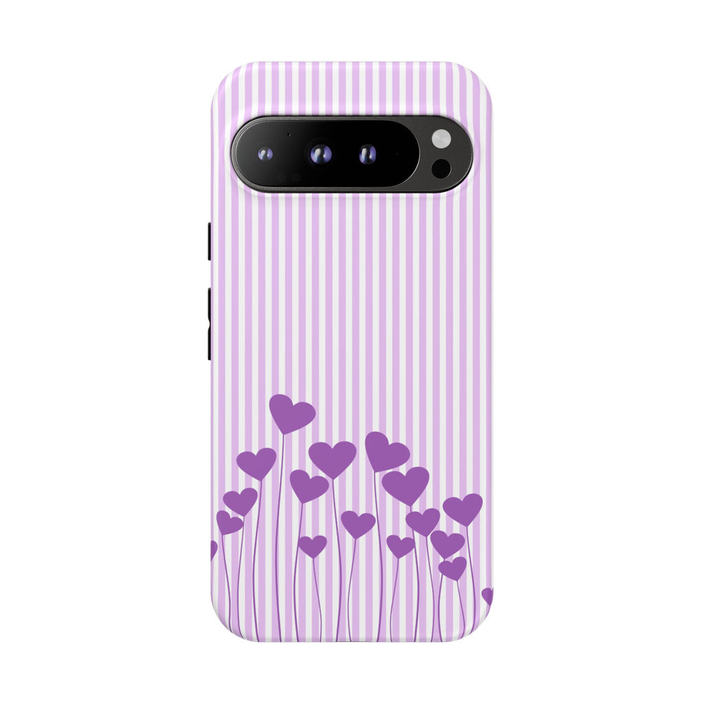 Galentines Day Striped hearts phone case, Purple Heart Floral Stripe Iphone case | Tough Cases - Iphone, Samsung and Pixel Mobile cases