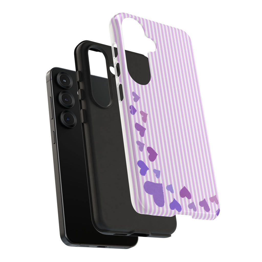 Valentines Day Striped hearts phone case, Purple Heart Floral Stripe Iphone case | Tough Cases - Iphone, Samsung and Pixel Mobile cases