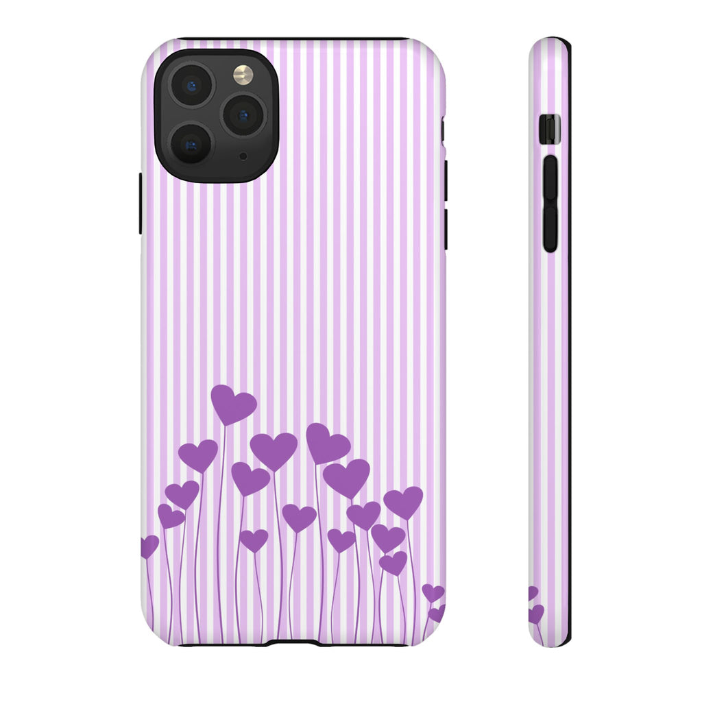 Galentines Day Striped hearts phone case, Purple Heart Floral Stripe Iphone case | Tough Cases - Iphone, Samsung and Pixel Mobile cases
