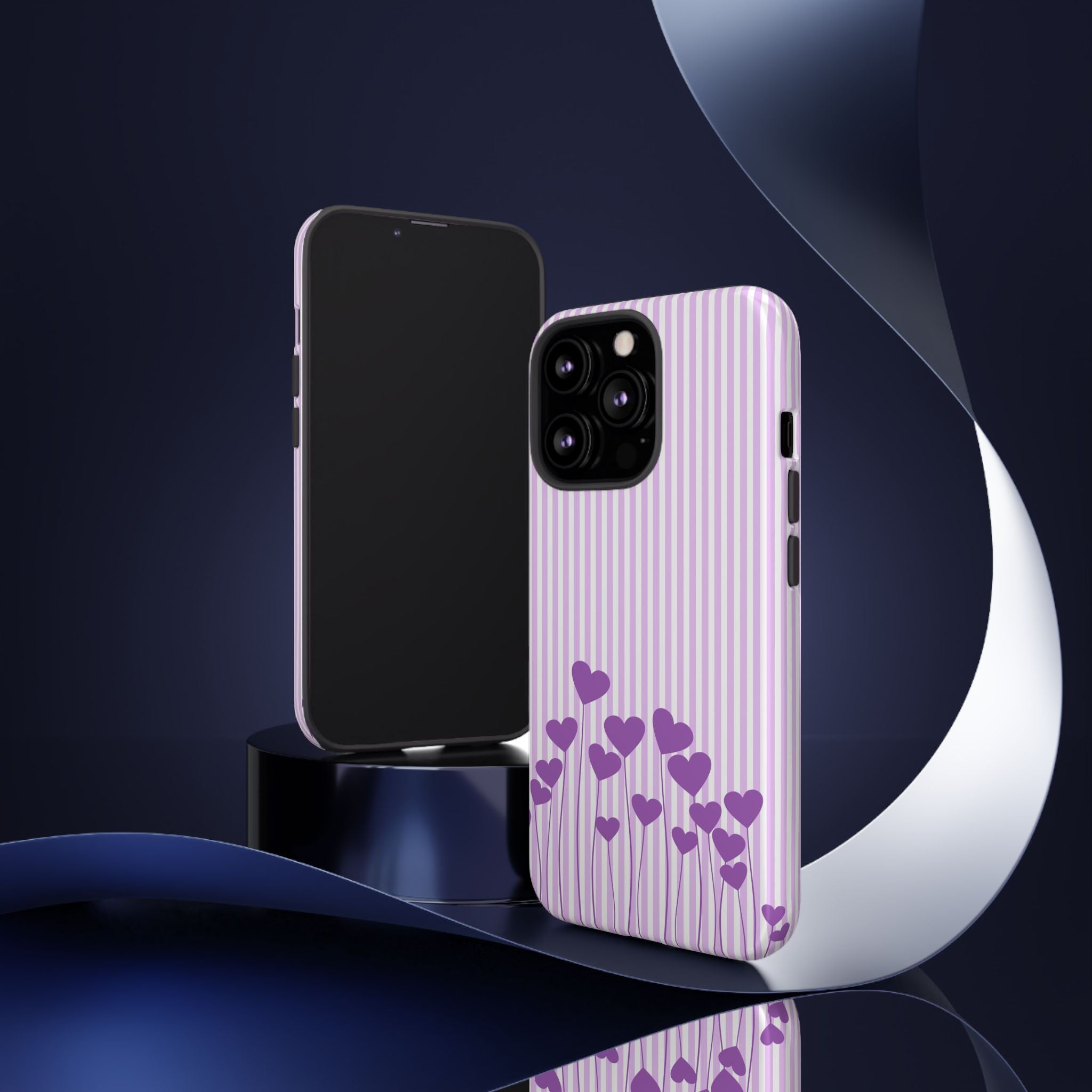 Galentines Day Striped hearts phone case, Purple Heart Floral Stripe Iphone case | Tough Cases - Iphone, Samsung and Pixel Mobile cases