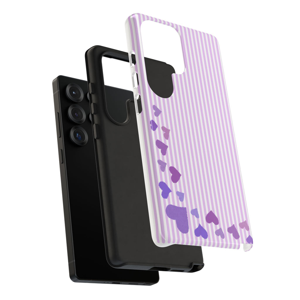Valentines Day Striped hearts phone case, Purple Heart Floral Stripe Iphone case | Tough Cases - Iphone, Samsung and Pixel Mobile cases