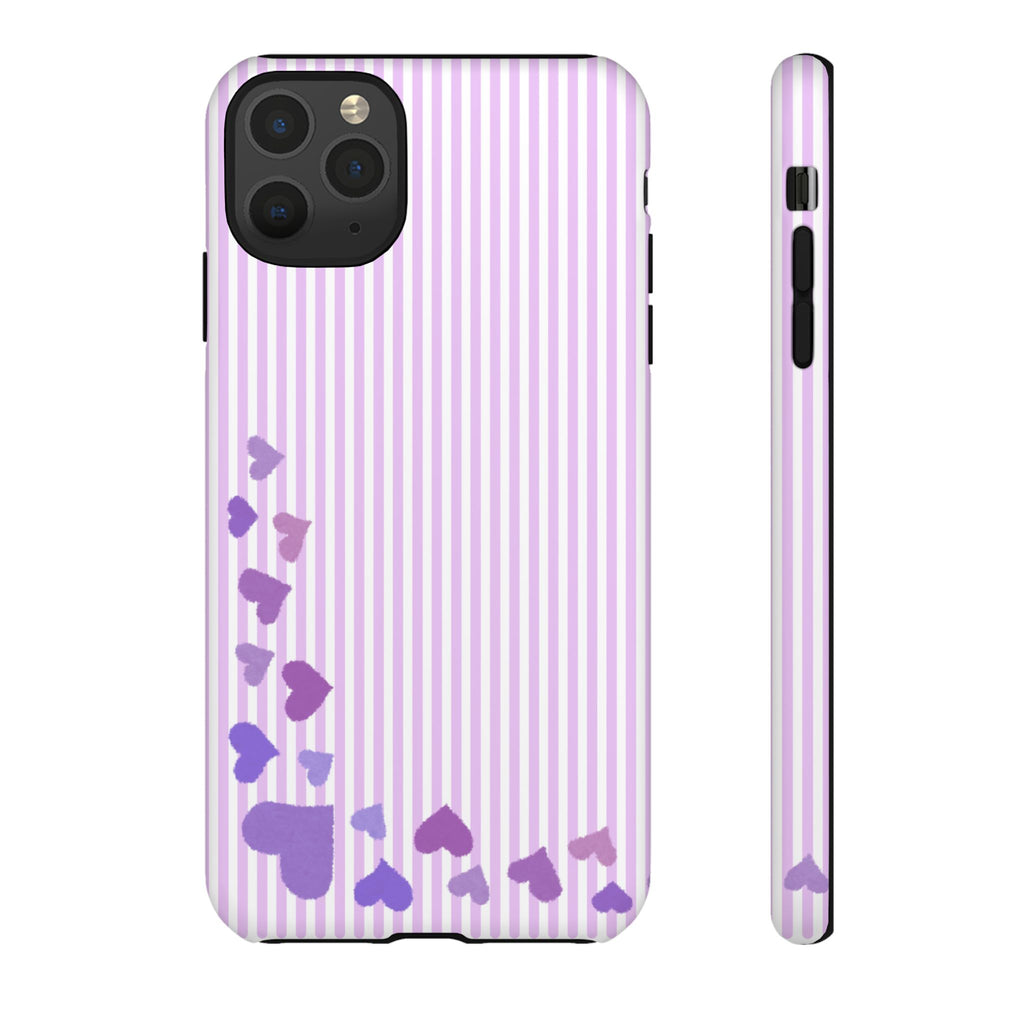 Valentines Day Striped hearts phone case, Purple Heart Floral Stripe Iphone case | Tough Cases - Iphone, Samsung and Pixel Mobile cases