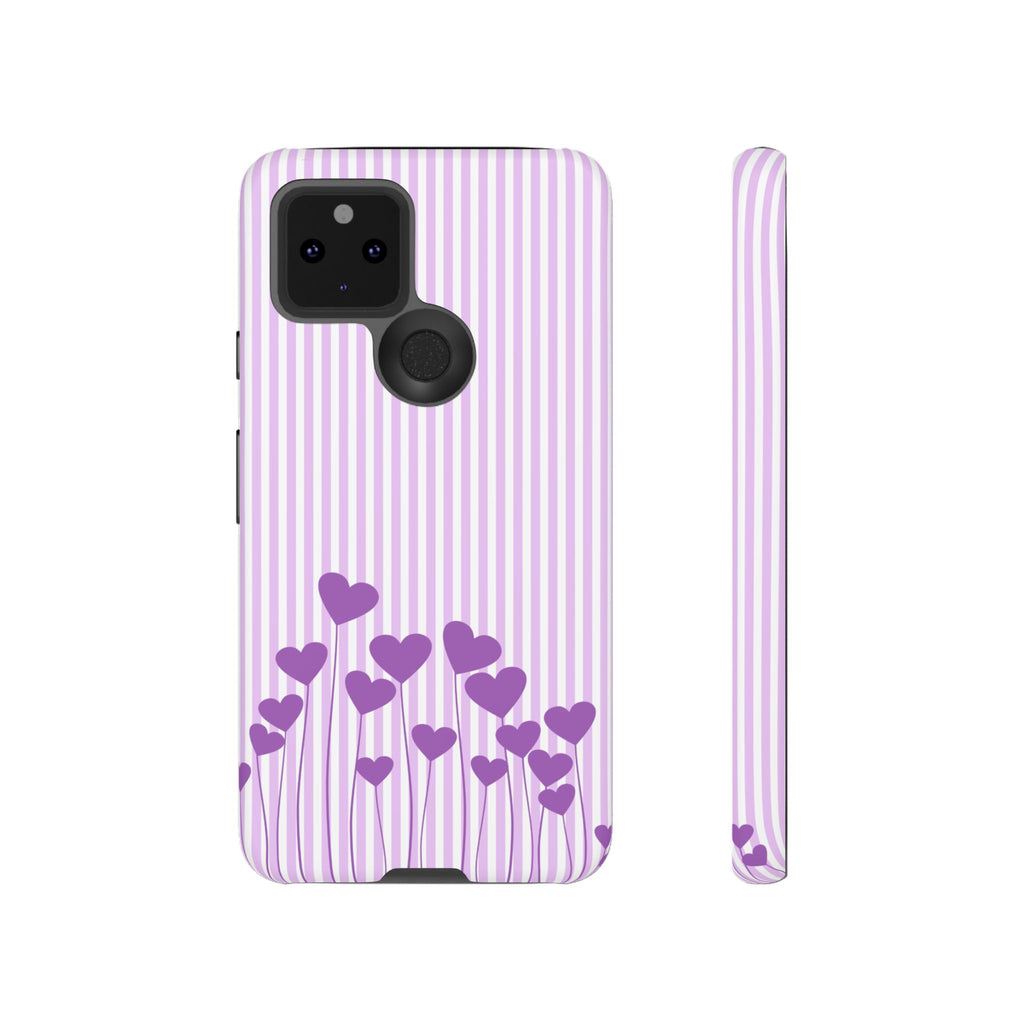 Galentines Day Striped hearts phone case, Purple Heart Floral Stripe Iphone case | Tough Cases - Iphone, Samsung and Pixel Mobile cases