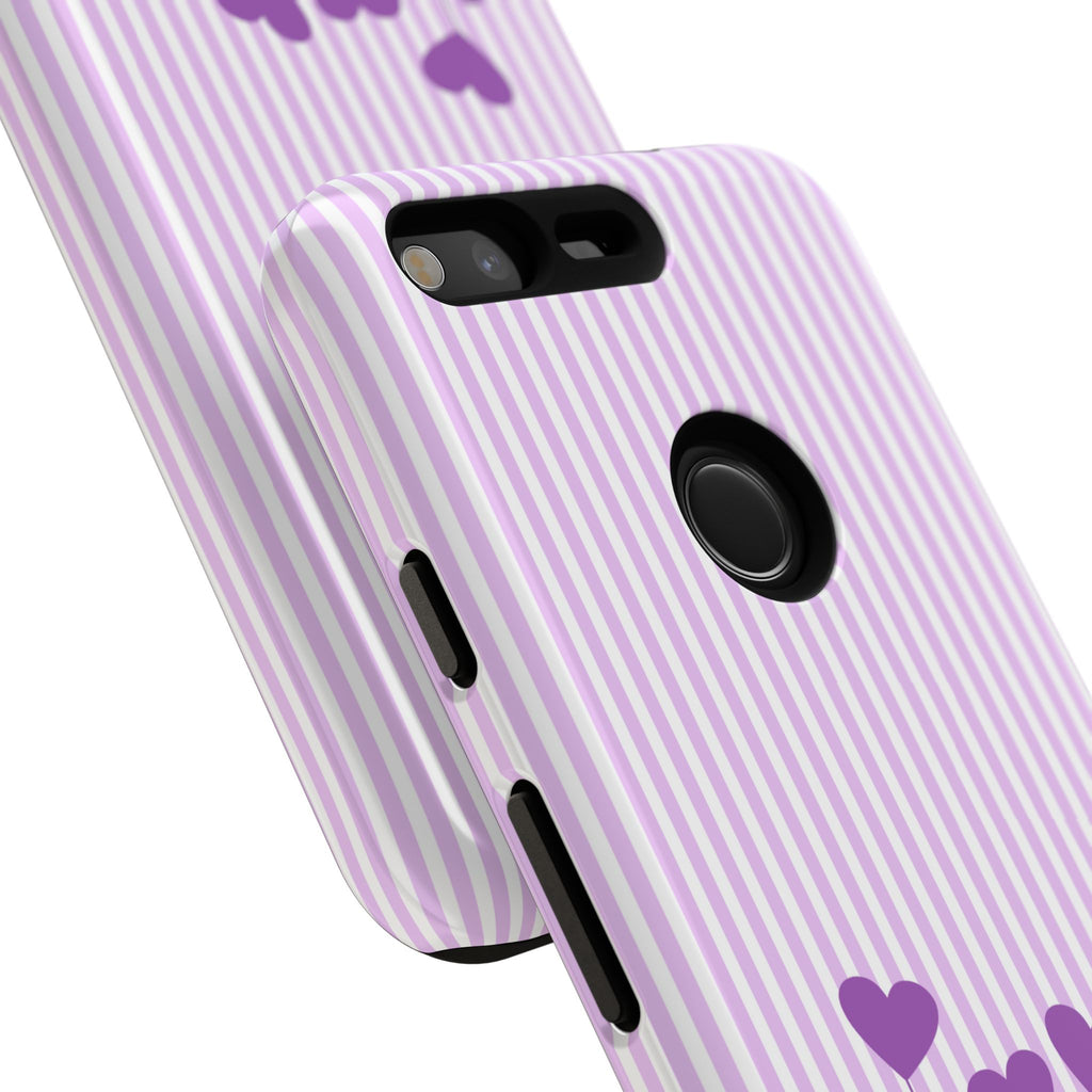 Galentines Day Striped hearts phone case, Purple Heart Floral Stripe Iphone case | Tough Cases - Iphone, Samsung and Pixel Mobile cases