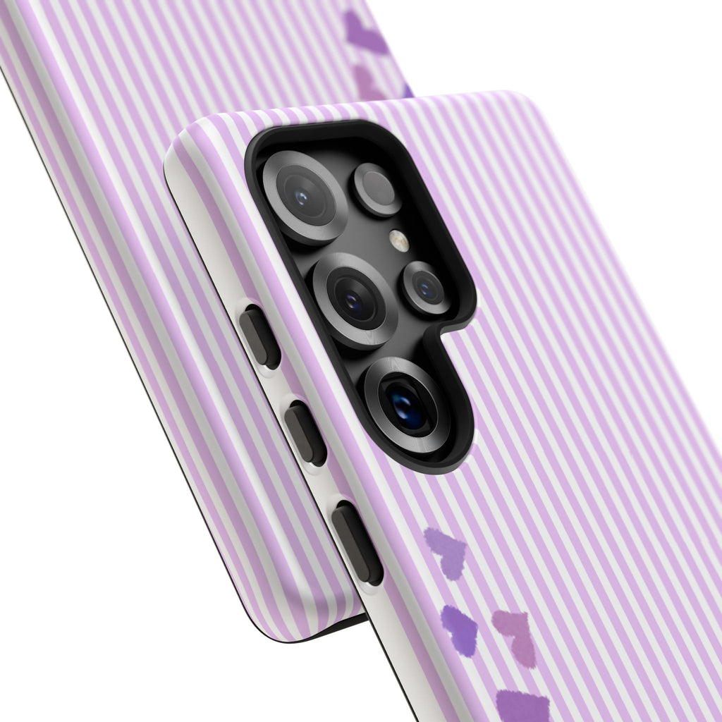Valentines Day Striped hearts phone case, Purple Heart Floral Stripe Iphone case | Tough Cases - Iphone, Samsung and Pixel Mobile cases