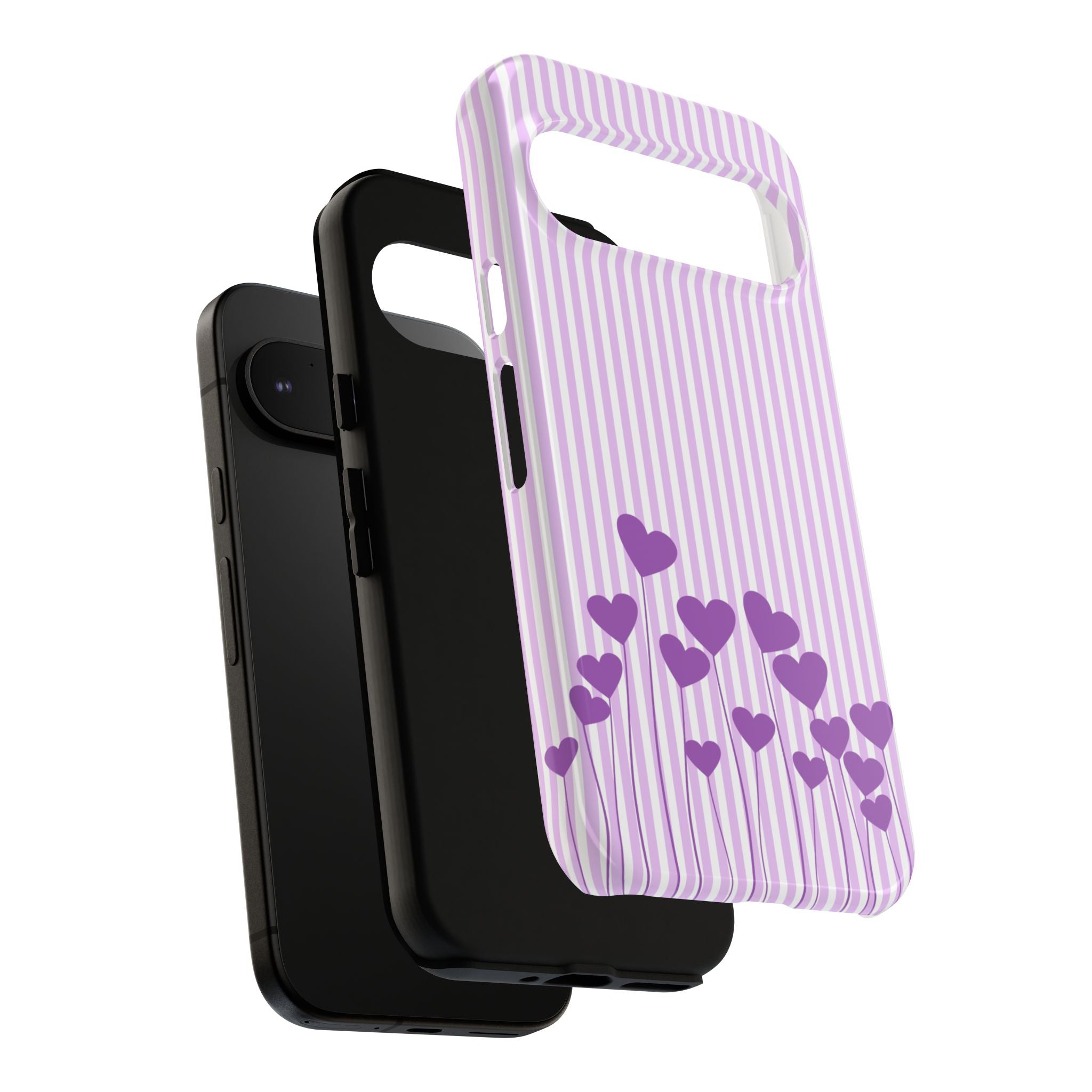 Galentines Day Striped hearts phone case, Purple Heart Floral Stripe Iphone case | Tough Cases - Iphone, Samsung and Pixel Mobile cases