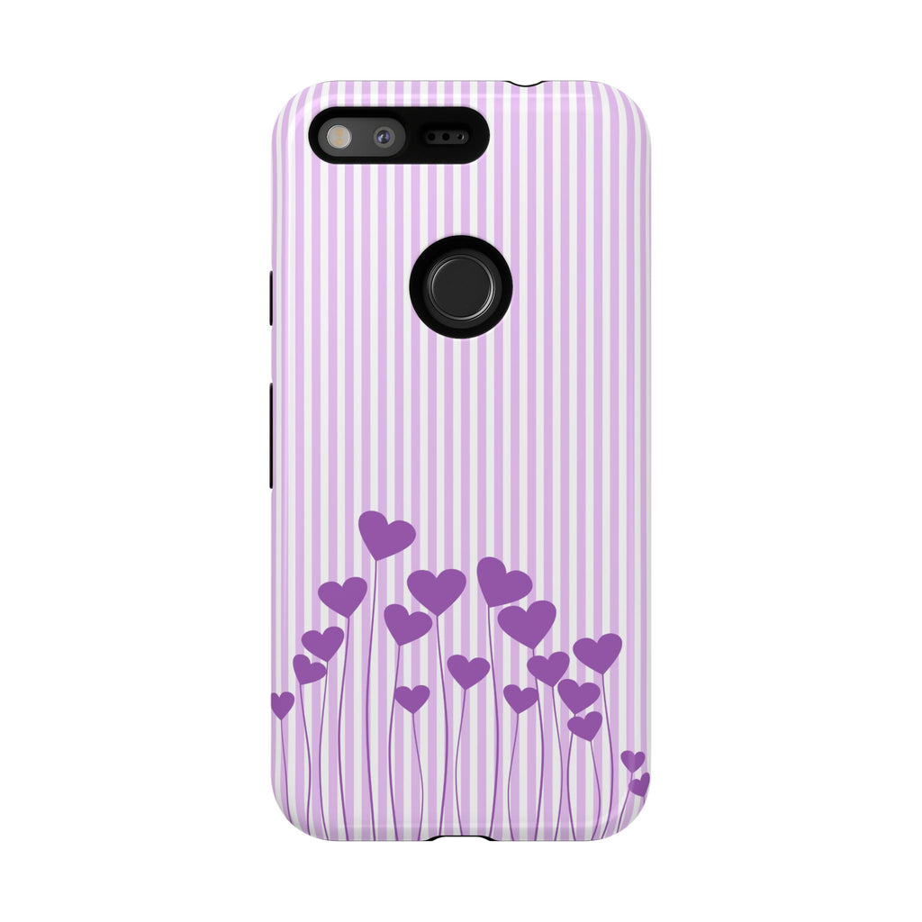 Galentines Day Striped hearts phone case, Purple Heart Floral Stripe Iphone case | Tough Cases - Iphone, Samsung and Pixel Mobile cases