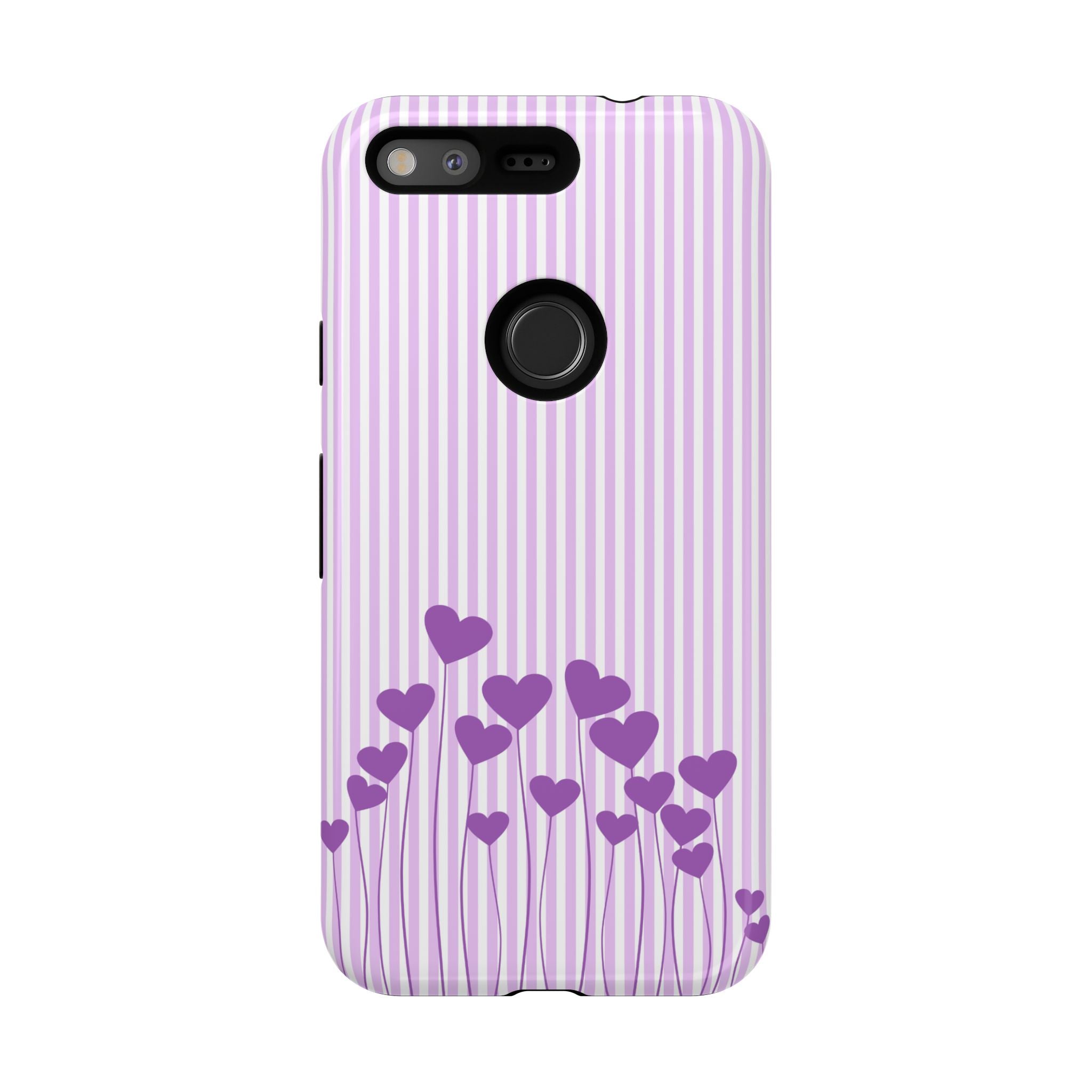 Galentines Day Striped hearts phone case, Purple Heart Floral Stripe Iphone case | Tough Cases - Iphone, Samsung and Pixel Mobile cases