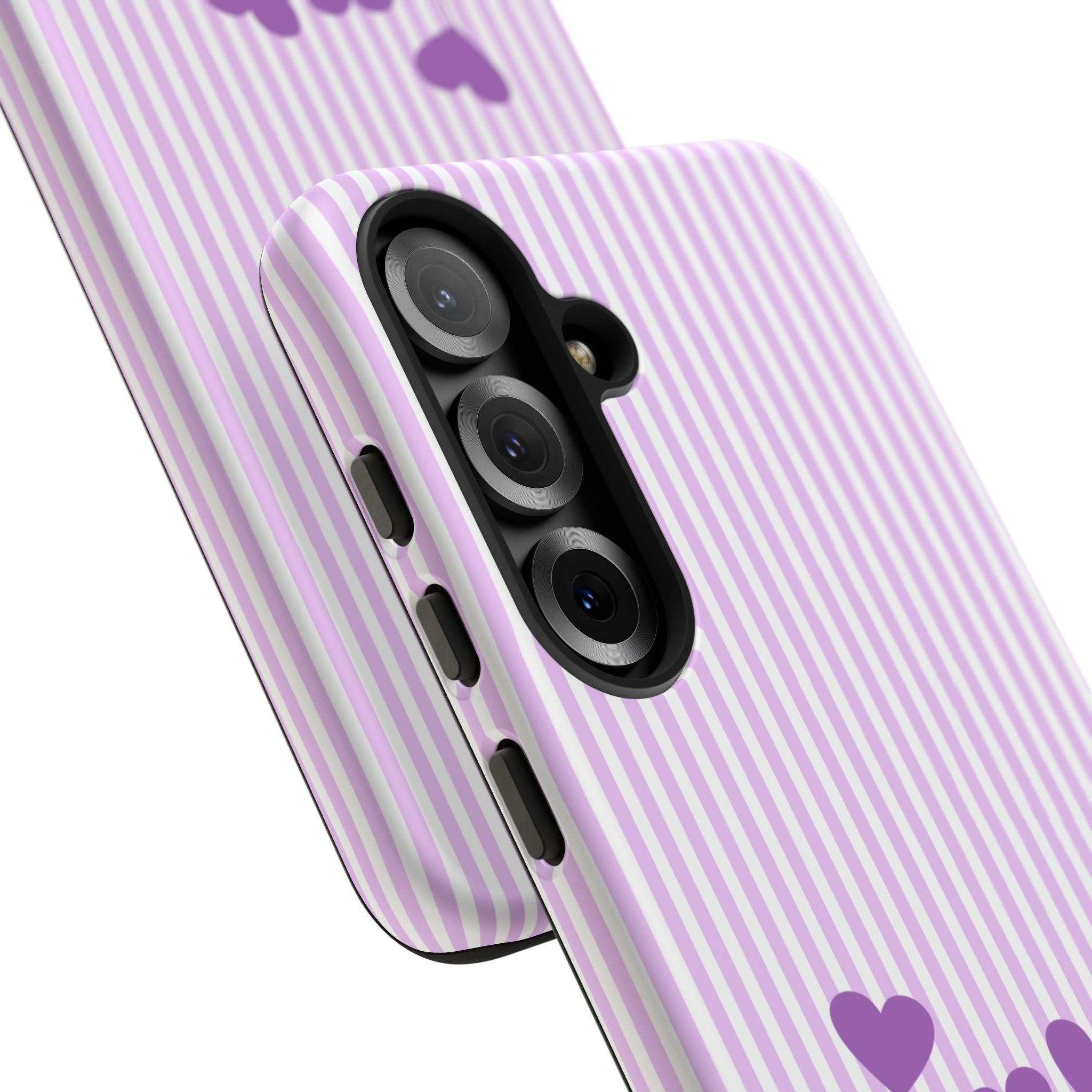 Galentines Day Striped hearts phone case, Purple Heart Floral Stripe Iphone case | Tough Cases - Iphone, Samsung and Pixel Mobile cases
