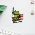 Huzzah Frog With Sword Sticker | Funny Medieval Frog Vinyl Decal | Fantasy Knight Humor | Cute Frog Sticker for Laptop Bottle