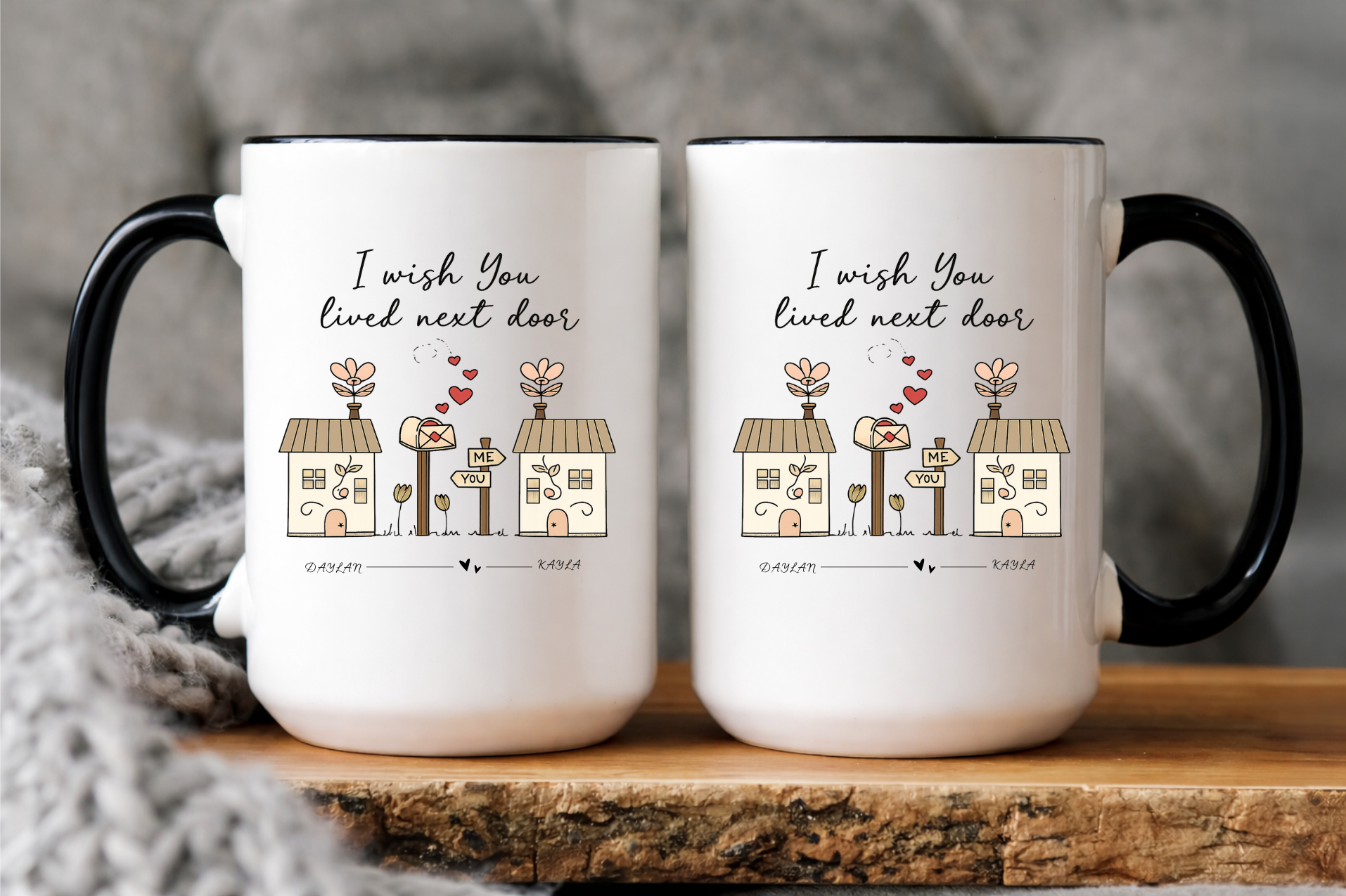 Personalized Long Distance Mug, “I Wish You Lived Next Door” Mug, Custom Name Couple Mug, Long Distance Relationship Gift, Valentine Mug, Anniversary Coffee Mug