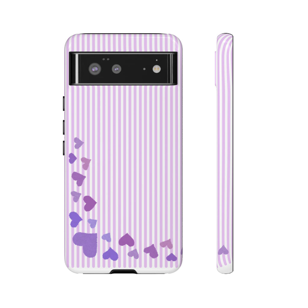 Valentines Day Striped hearts phone case, Purple Heart Floral Stripe Iphone case | Tough Cases - Iphone, Samsung and Pixel Mobile cases