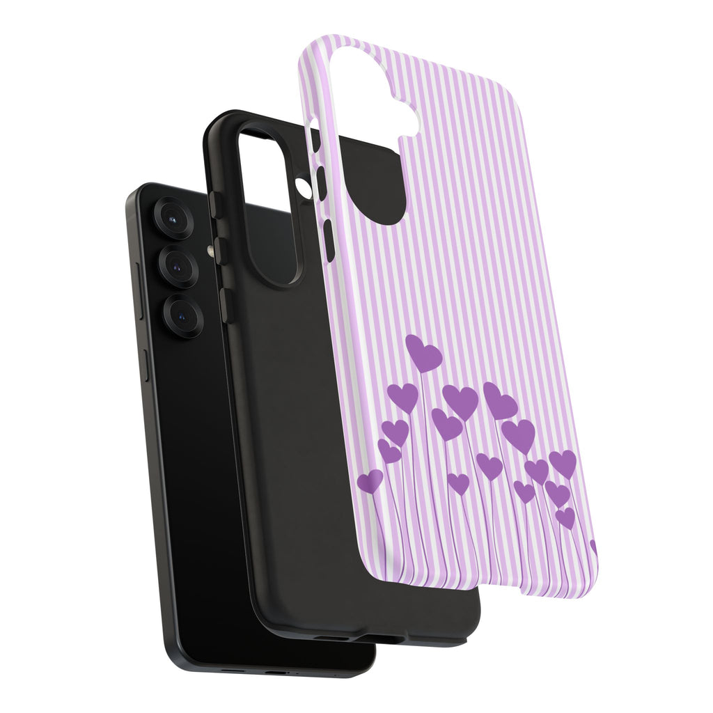 Galentines Day Striped hearts phone case, Purple Heart Floral Stripe Iphone case | Tough Cases - Iphone, Samsung and Pixel Mobile cases