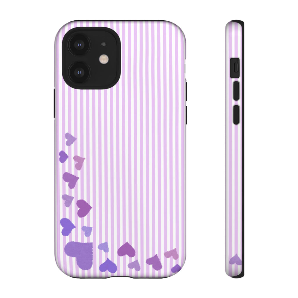 Valentines Day Striped hearts phone case, Purple Heart Floral Stripe Iphone case | Tough Cases - Iphone, Samsung and Pixel Mobile cases
