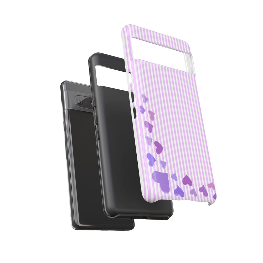 Valentines Day Striped hearts phone case, Purple Heart Floral Stripe Iphone case | Tough Cases - Iphone, Samsung and Pixel Mobile cases