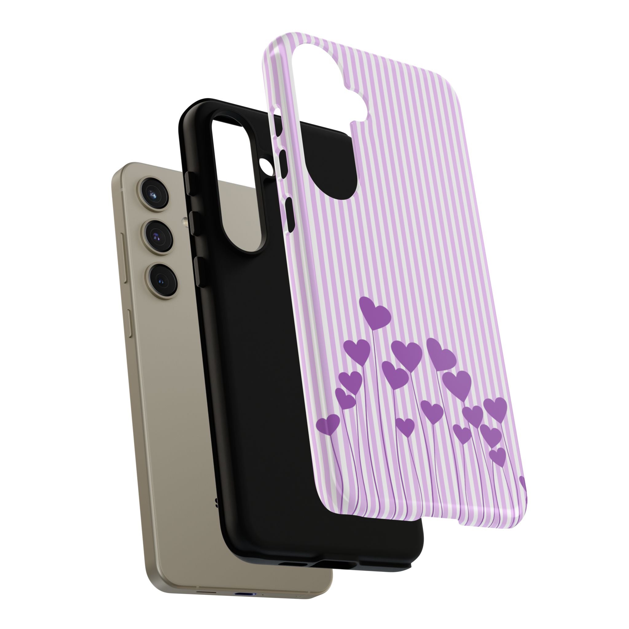 Galentines Day Striped hearts phone case, Purple Heart Floral Stripe Iphone case | Tough Cases - Iphone, Samsung and Pixel Mobile cases