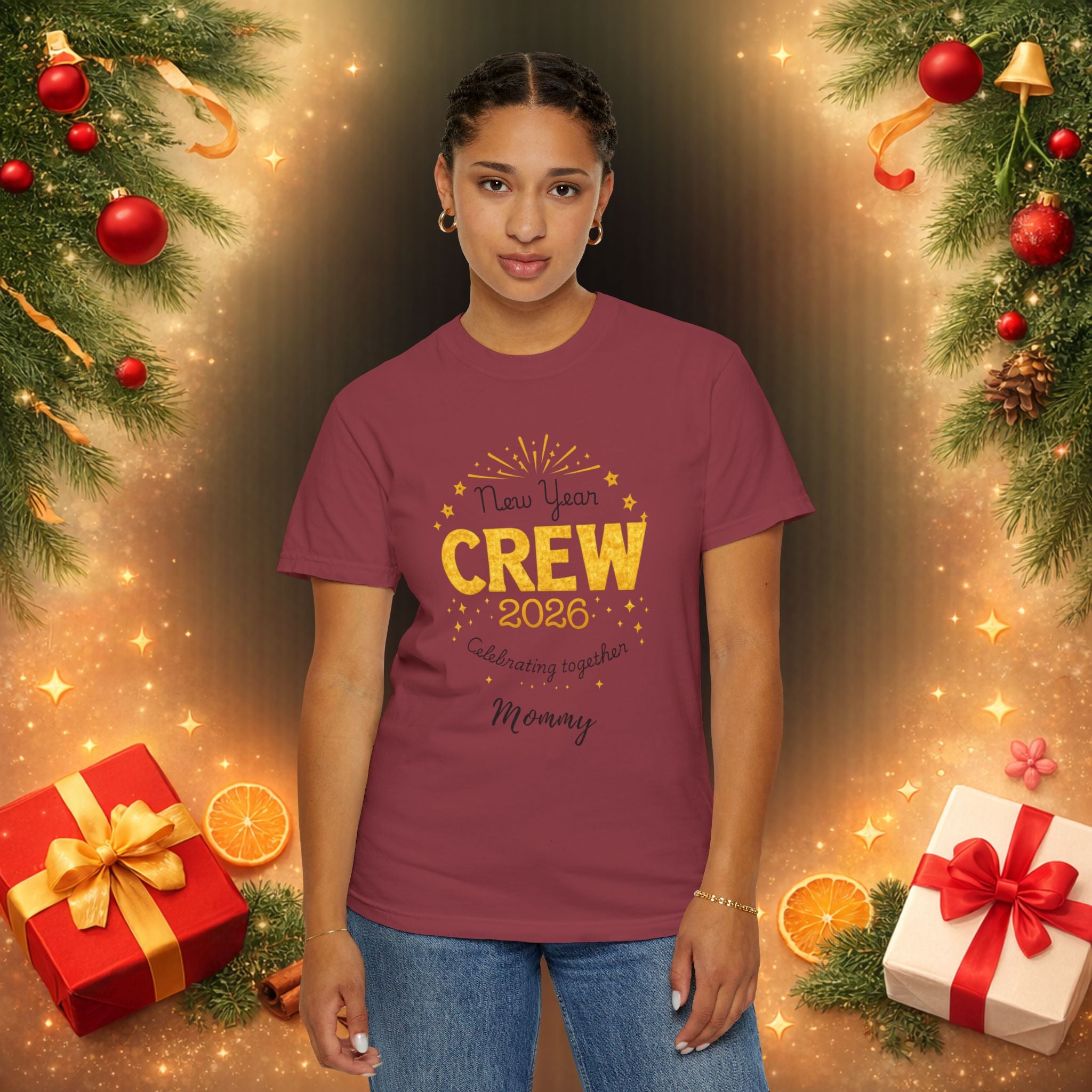 Custom 2026 New Year Family Crew Shirts, Personalized Names, Matching Holiday Tee for Christmas & New Year’s Eve