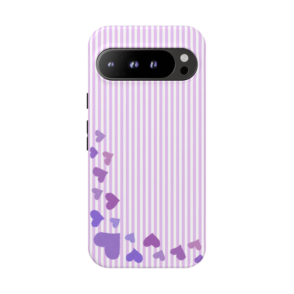 Valentines Day Striped hearts phone case, Purple Heart Floral Stripe Iphone case | Tough Cases - Iphone, Samsung and Pixel Mobile cases