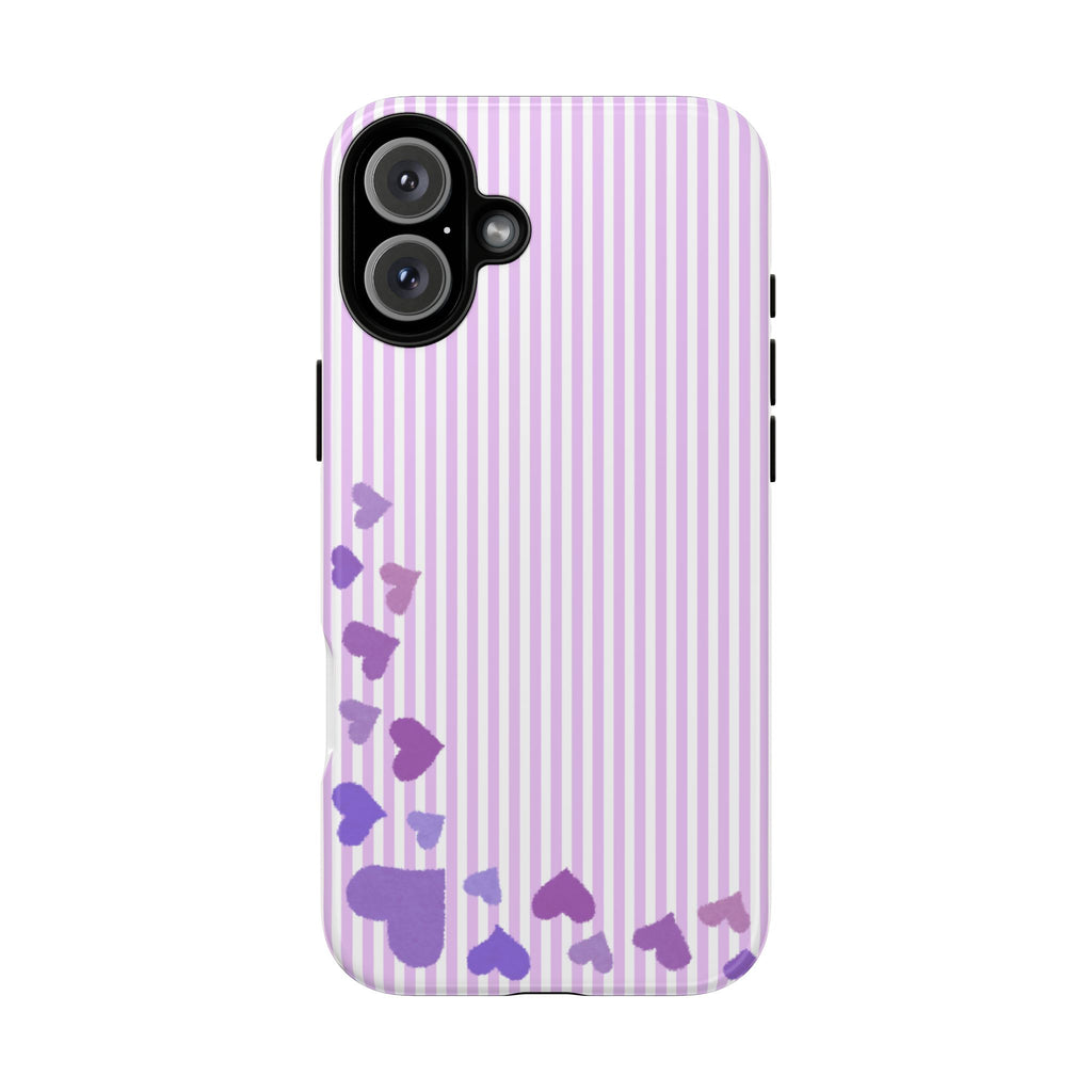 Valentines Day Striped hearts phone case, Purple Heart Floral Stripe Iphone case | Tough Cases - Iphone, Samsung and Pixel Mobile cases