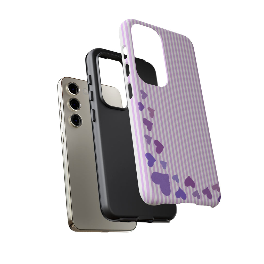 Valentines Day Striped hearts phone case, Purple Heart Floral Stripe Iphone case | Tough Cases - Iphone, Samsung and Pixel Mobile cases