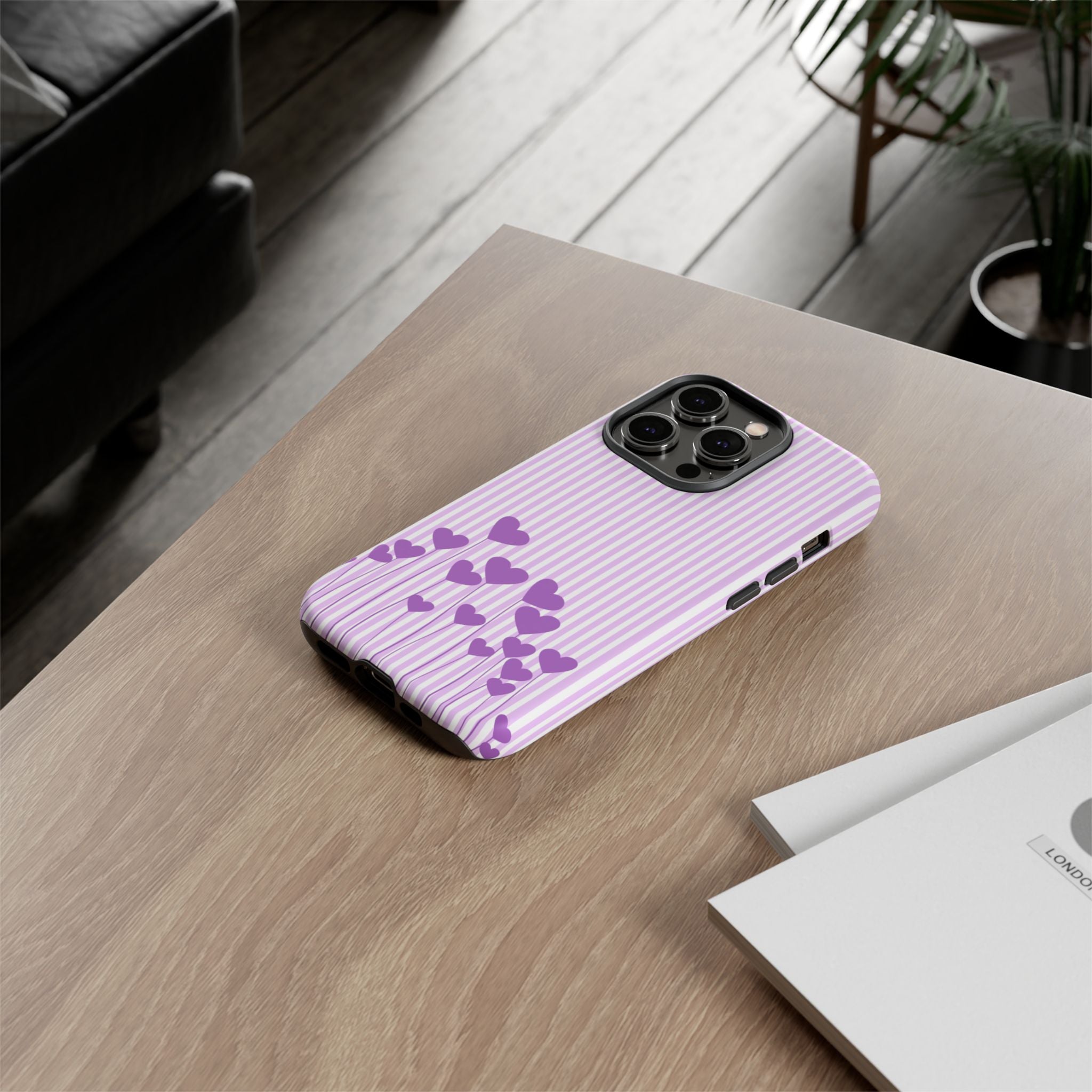 Galentines Day Striped hearts phone case, Purple Heart Floral Stripe Iphone case | Tough Cases - Iphone, Samsung and Pixel Mobile cases