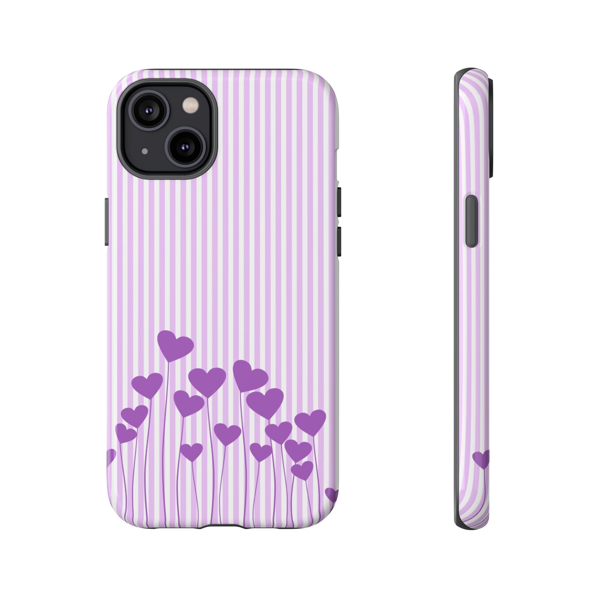 Galentines Day Striped hearts phone case, Purple Heart Floral Stripe Iphone case | Tough Cases - Iphone, Samsung and Pixel Mobile cases
